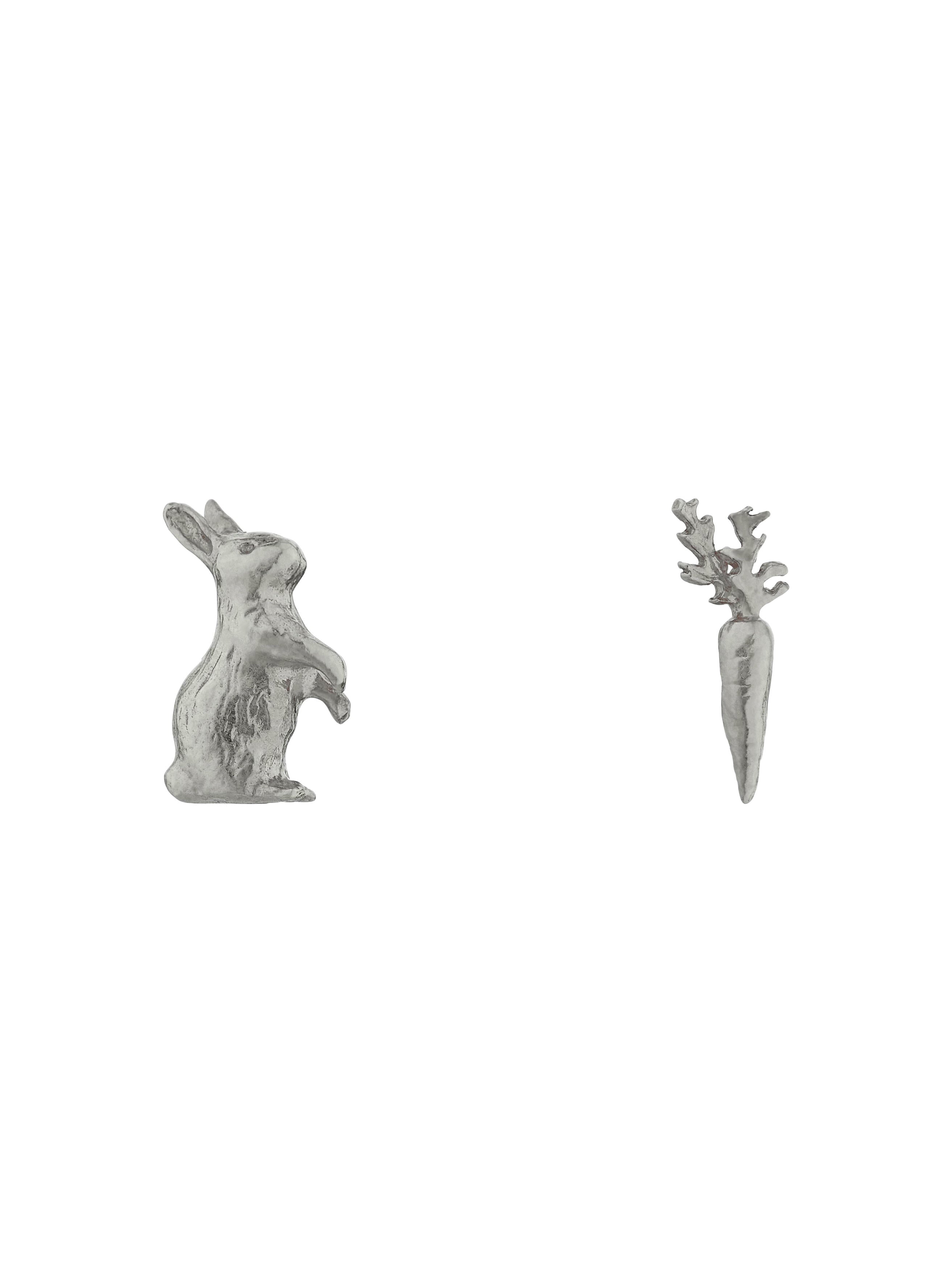 Rabbit & Carrot Asymmetric Earrings - image 6 | silver