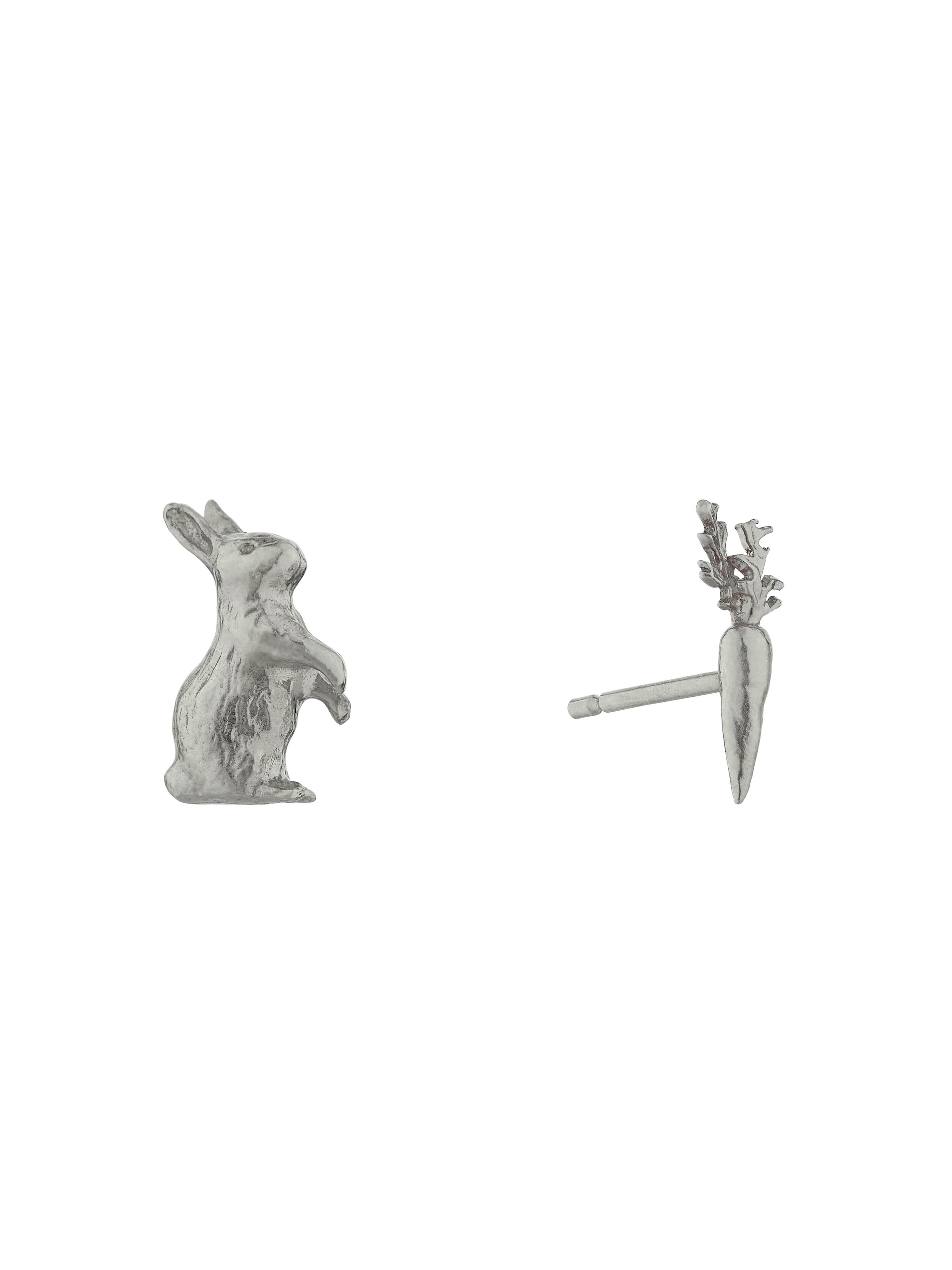 Rabbit & Carrot Asymmetric Earrings - image 8 | silver