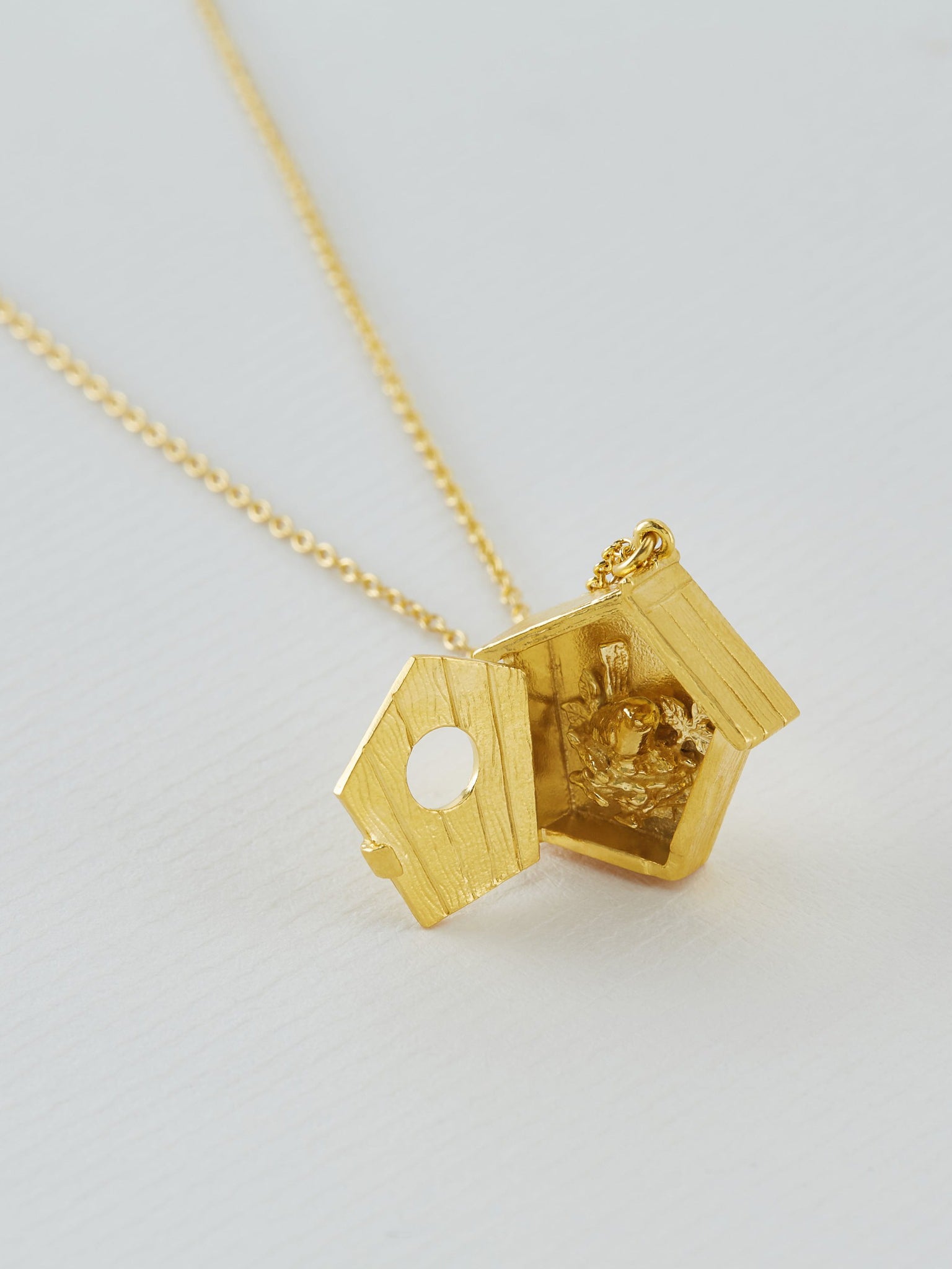 Nesting Birdhouse Necklace - image 6 | gold plate