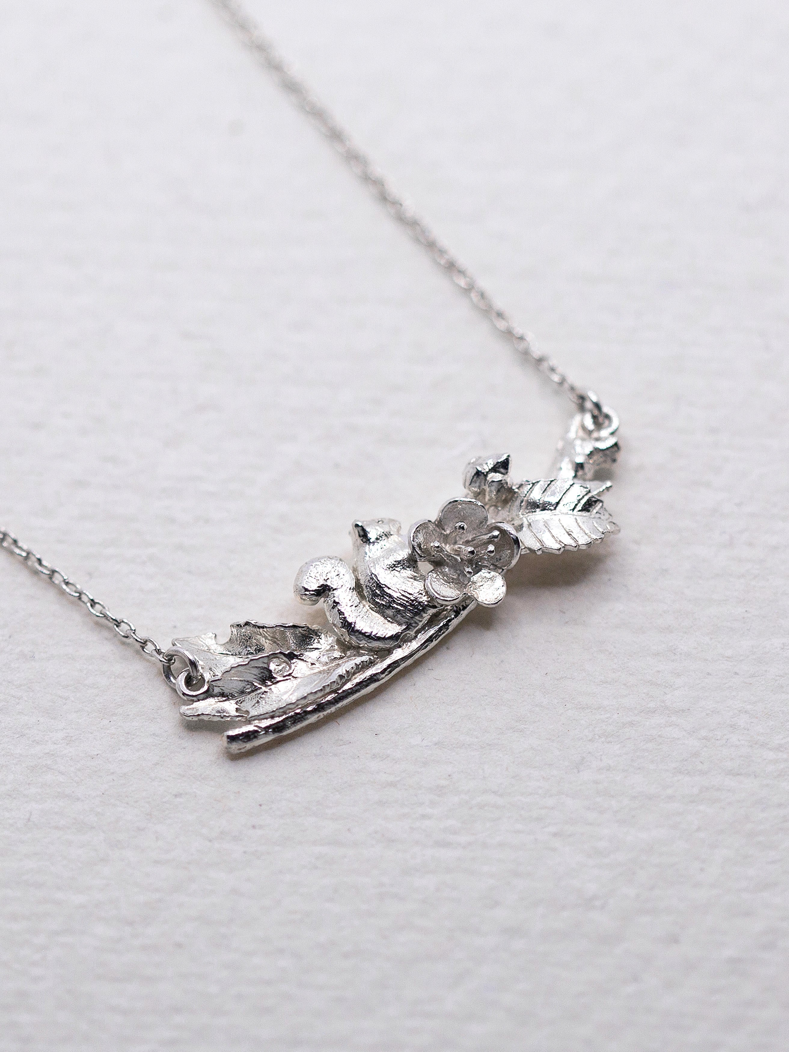 Springtime Squirrel Inline Branch Necklace - image 1 | silver
