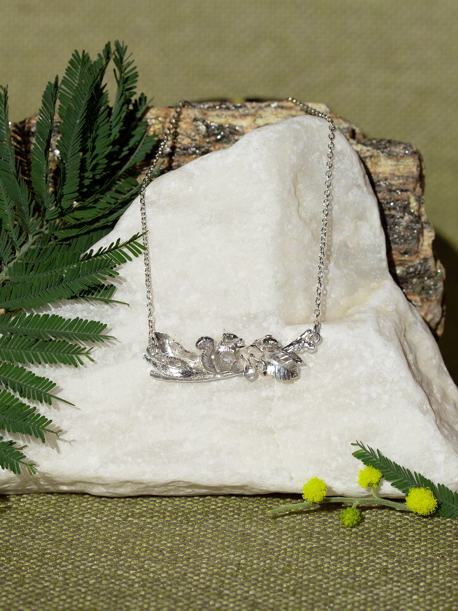 Springtime Squirrel Inline Branch Necklace - image 3 | silver