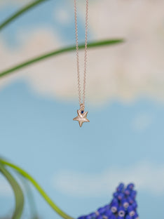 Starfish Necklace with Bezel Set Blue Spinel Mini Pendant
