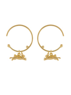 Teeny Tiny Leaping Rabbit Hoop Earrings
