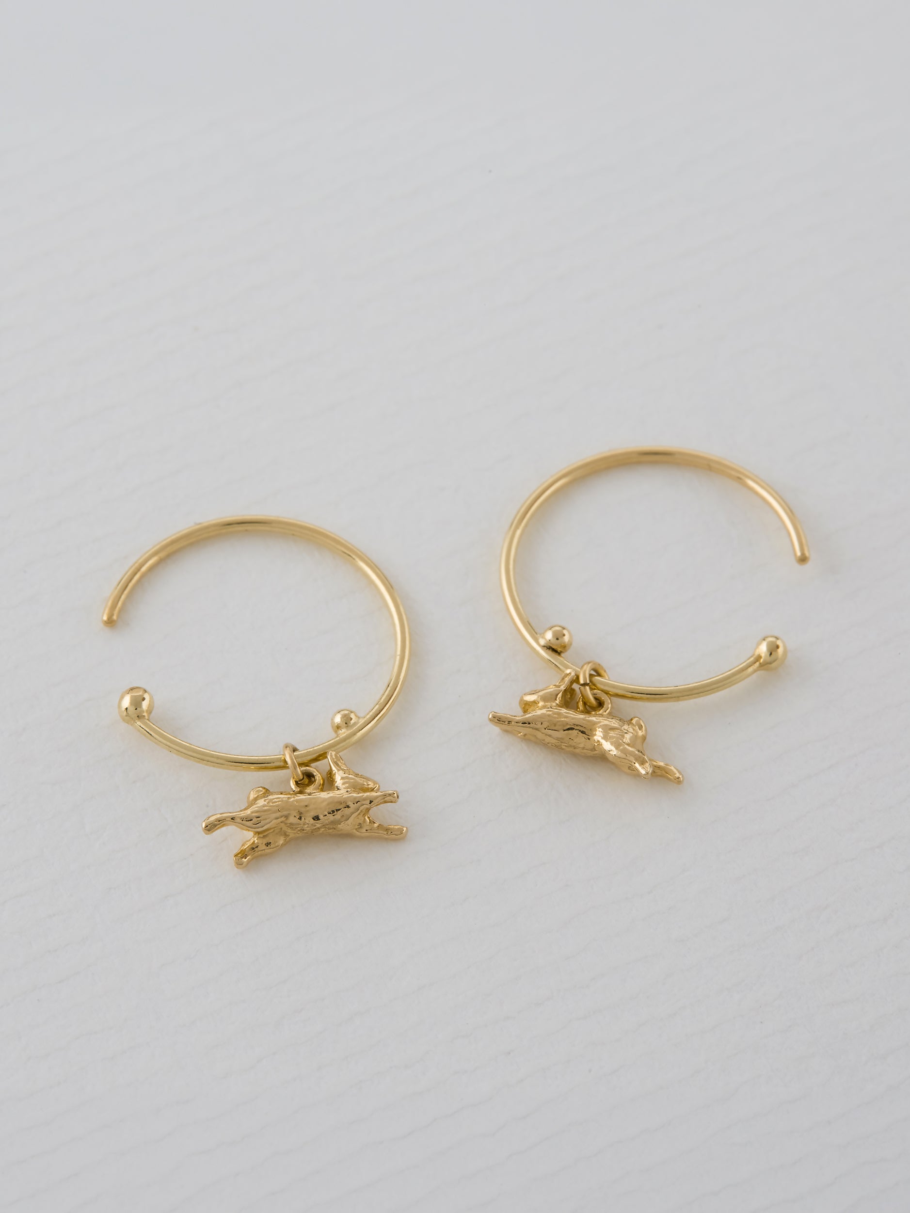 Teeny Tiny Leaping Rabbit Hoop Earrings - image 4 | 18ct yellow gold