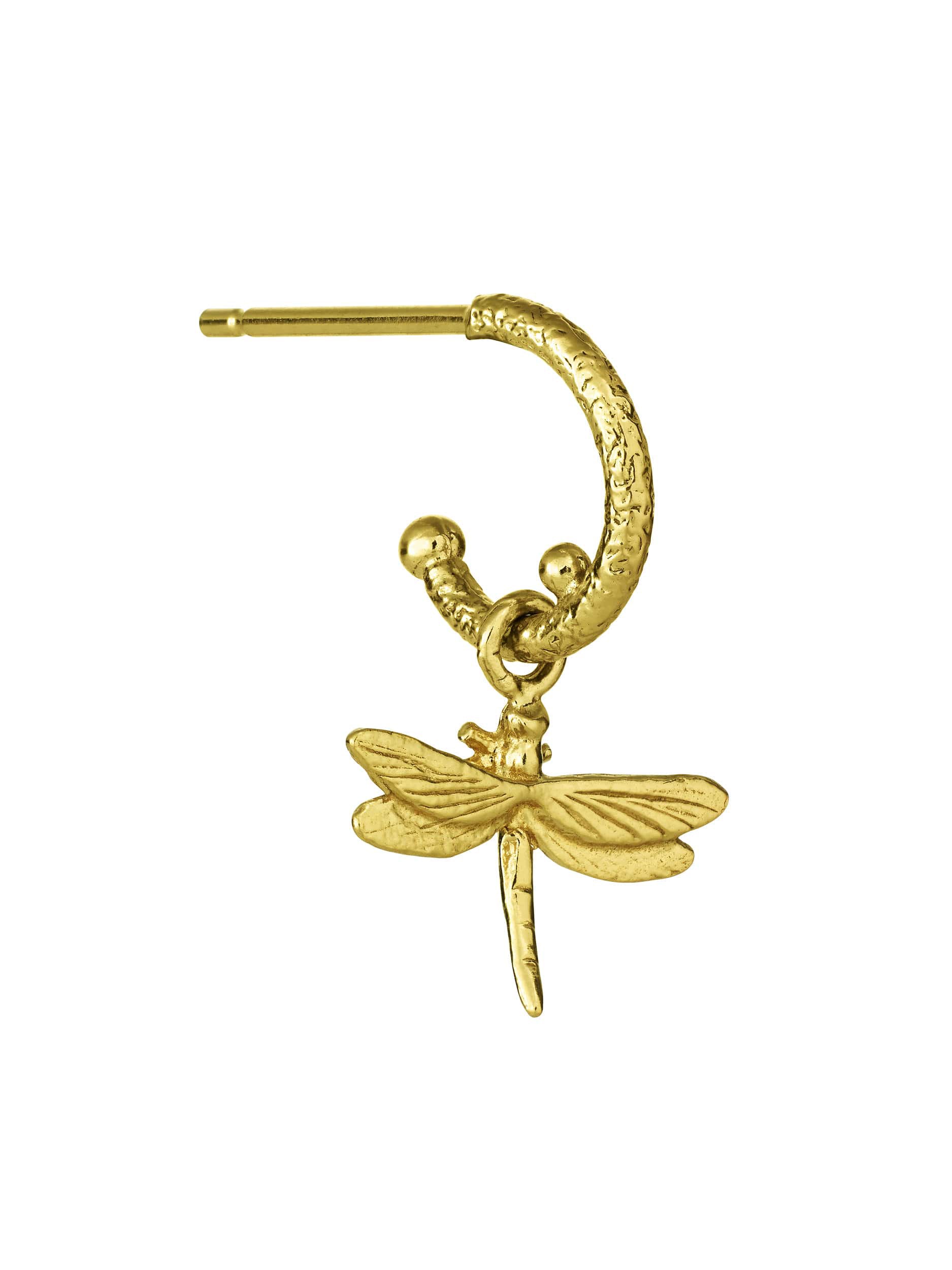 Single Huggie Hoop with Teeny Tiny Dragonfly - image 1 | 18ct yellow gold