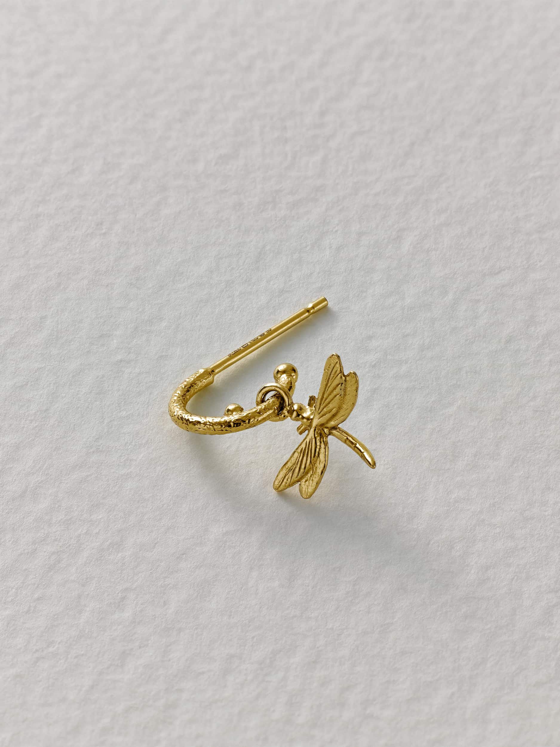 Single Huggie Hoop with Teeny Tiny Dragonfly - image 4 | 18ct yellow gold