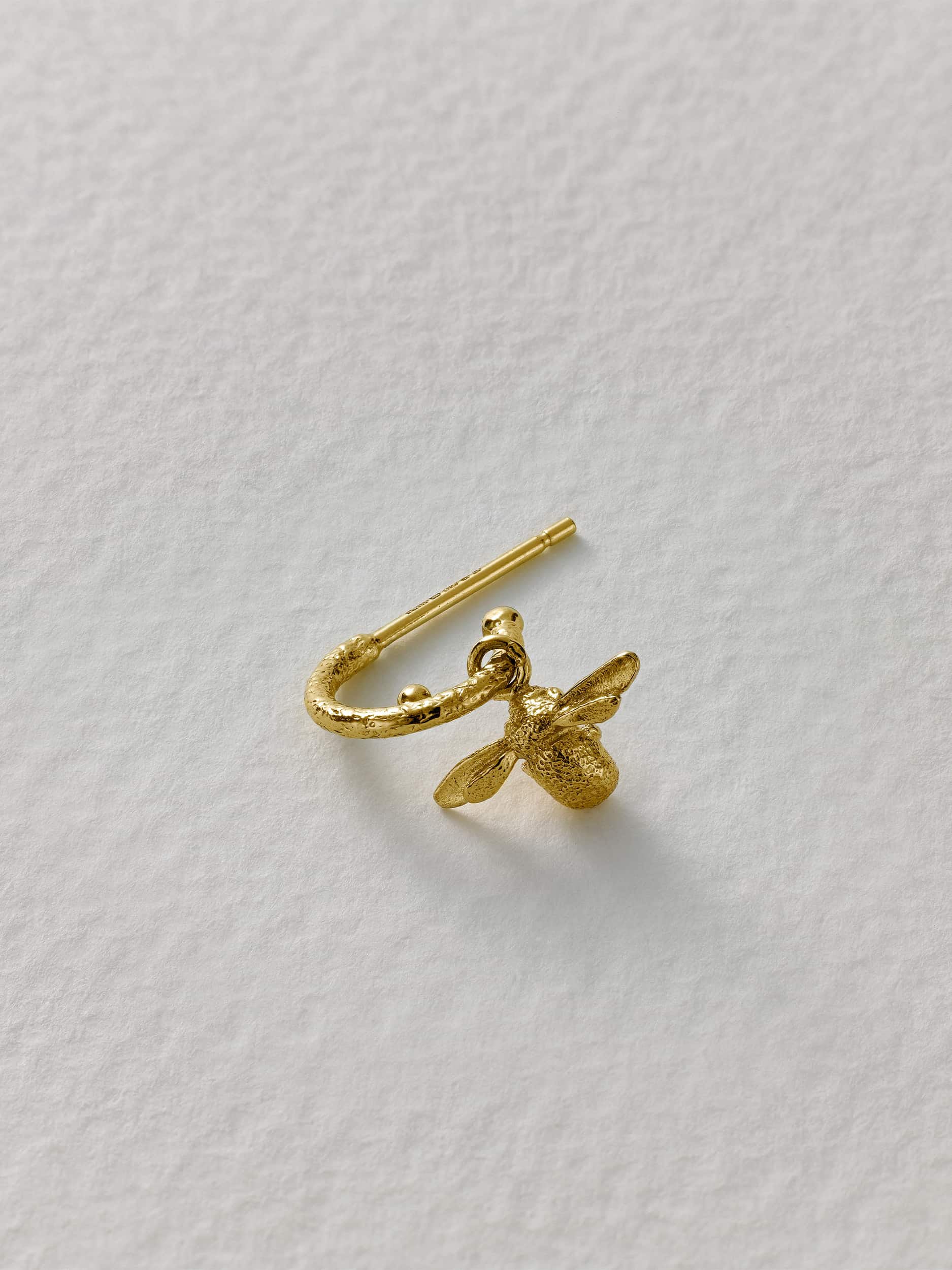 Single Huggie Hoop with Teeny Tiny Bee - image 3 | 18ct yellow gold