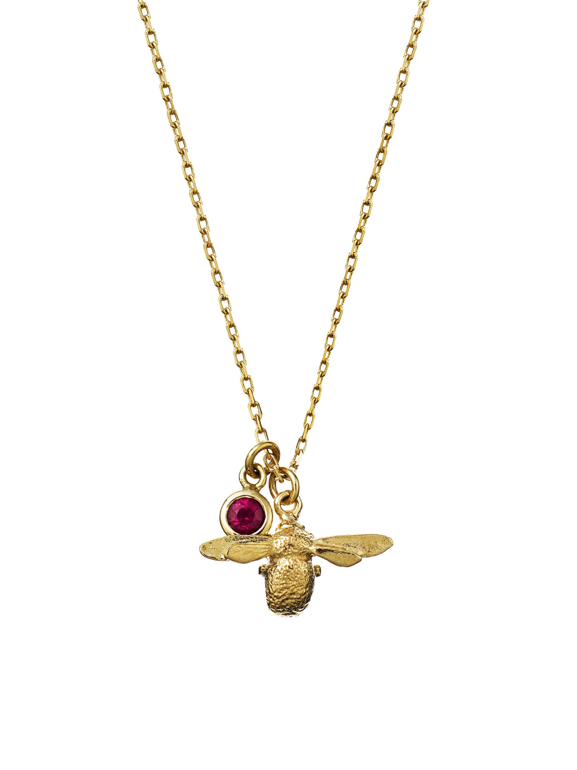 Teeny Tiny Ruby Bumblebee Necklace - image 1 | 18ct yellow gold