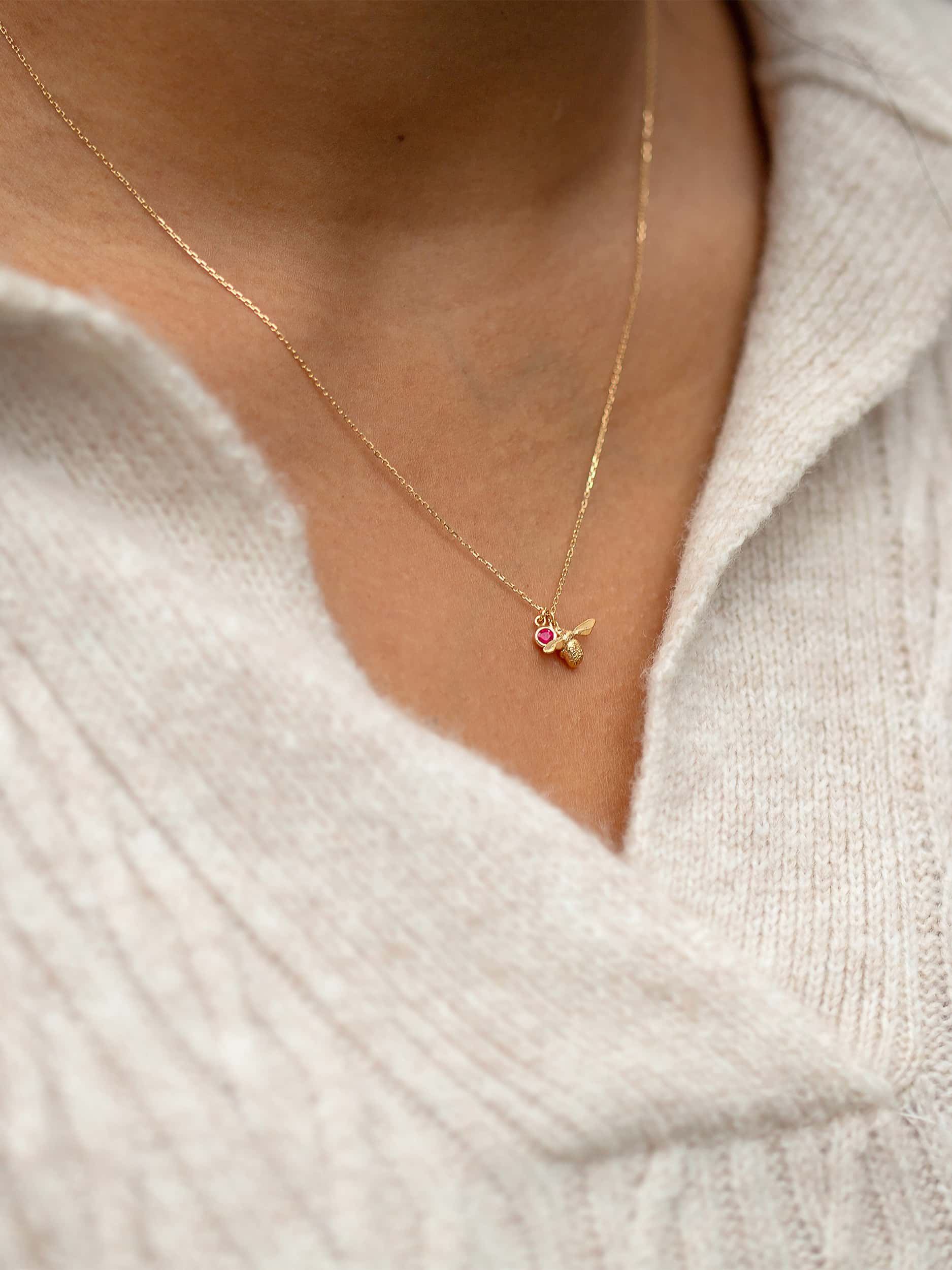 Teeny Tiny Ruby Bumblebee Necklace - image 2