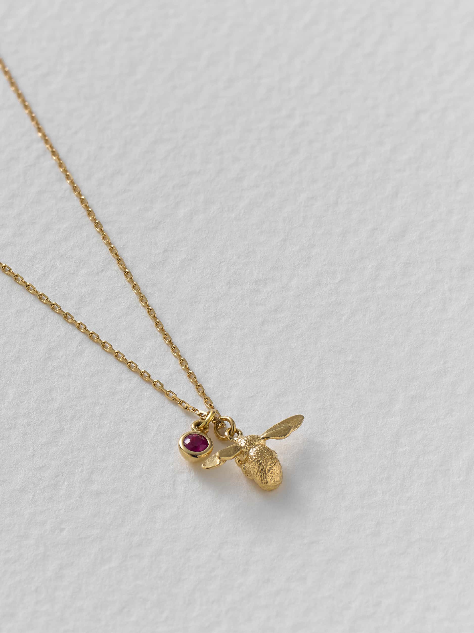 Teeny Tiny Ruby Bumblebee Necklace - image 4 | 18ct yellow gold
