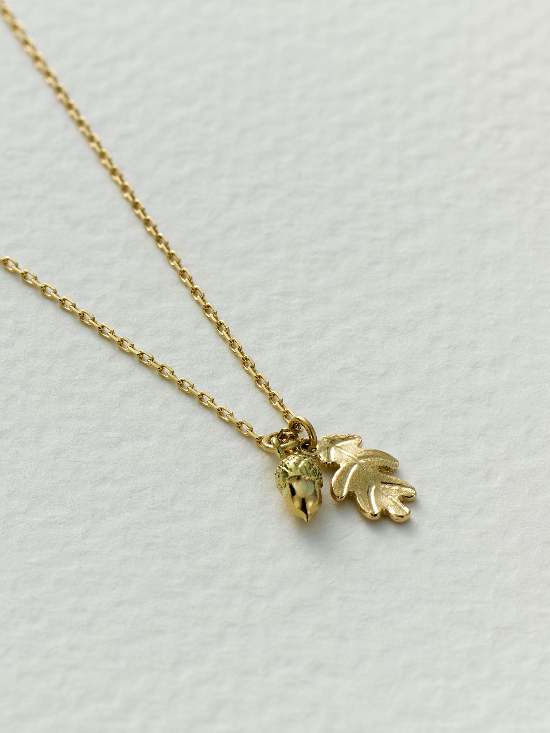 Teeny Tiny Oak Leaf & Acorn Necklace - image 3 | 18ct yellow gold