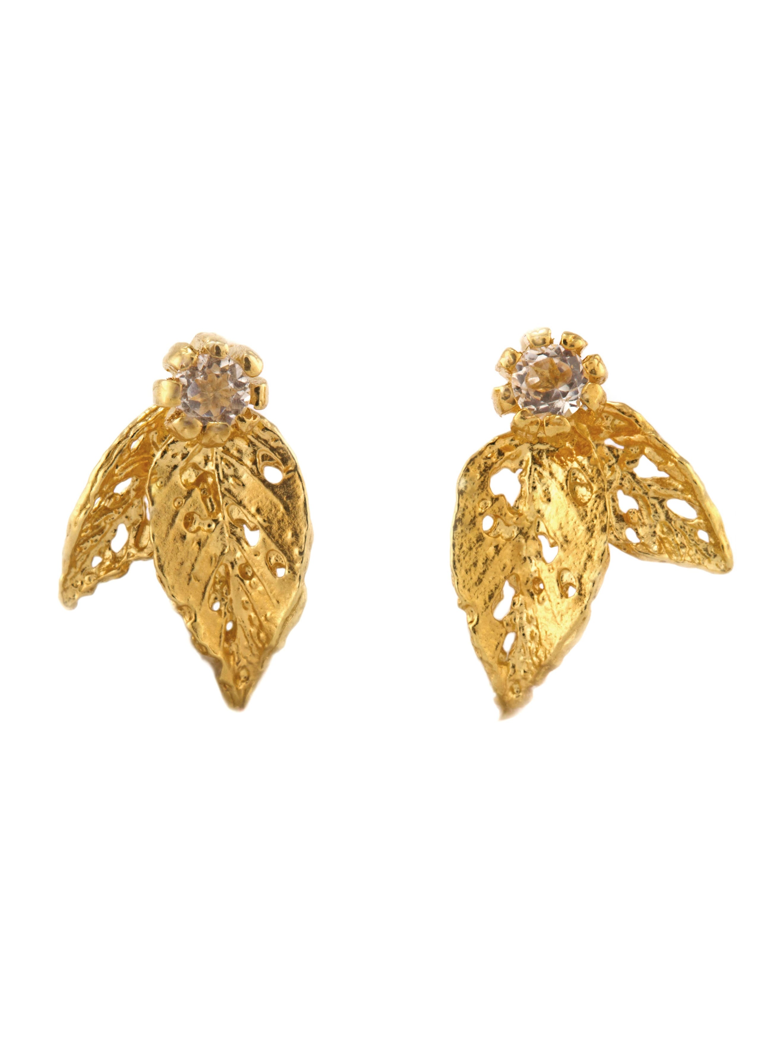 Autumn Leaf Topaz Stud Earrings - image 3 | gold plate