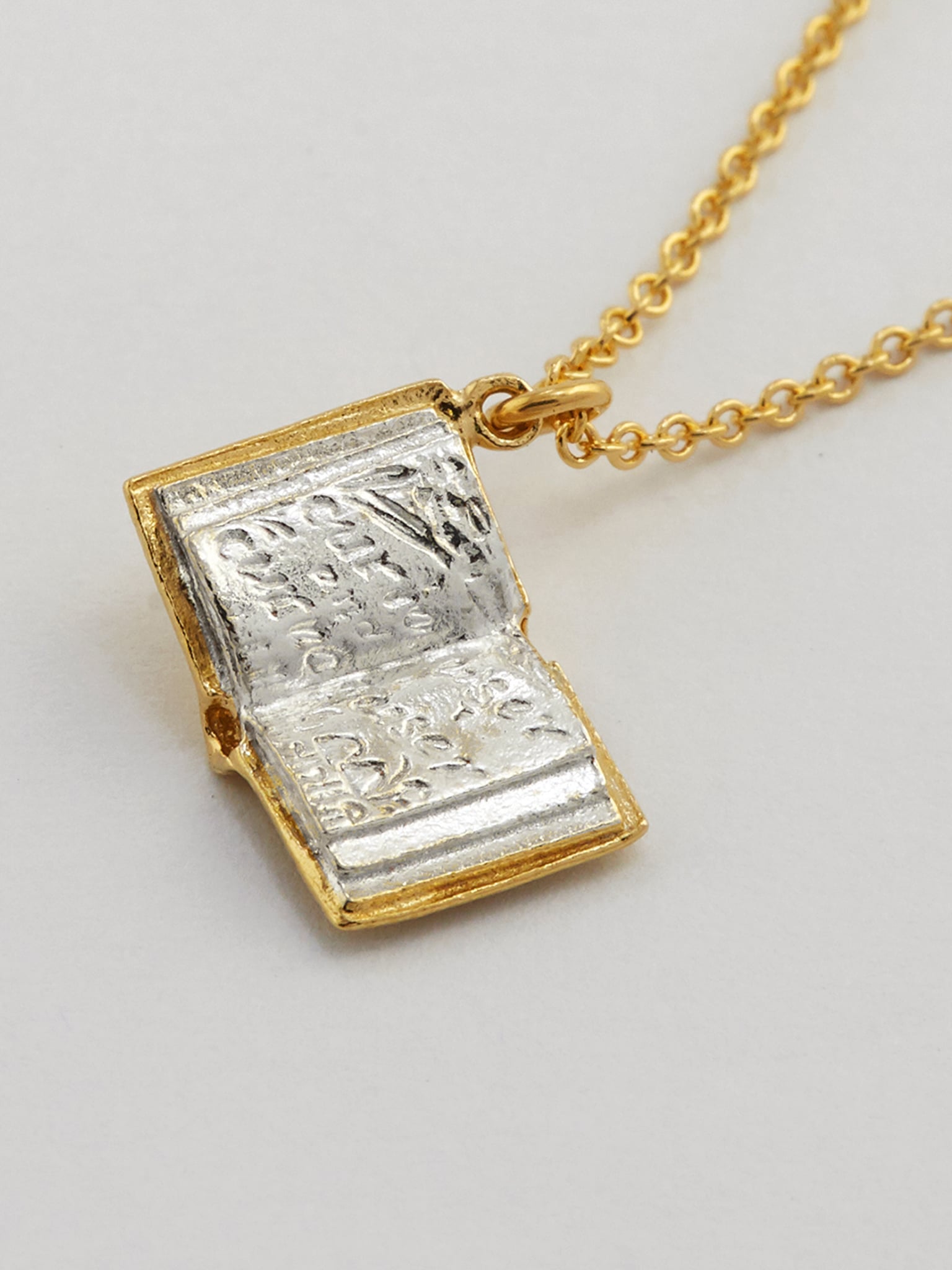 Alice in Wonderland Open Book Necklace - image 3 | silver & gold plate