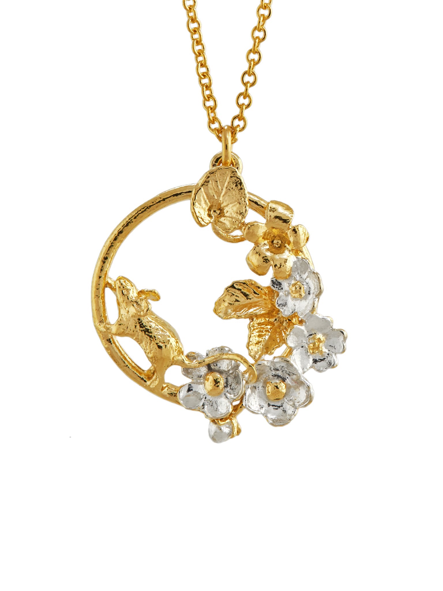 Mouse in the Strawberry Garden Necklace - image 1 | silver & gold plate