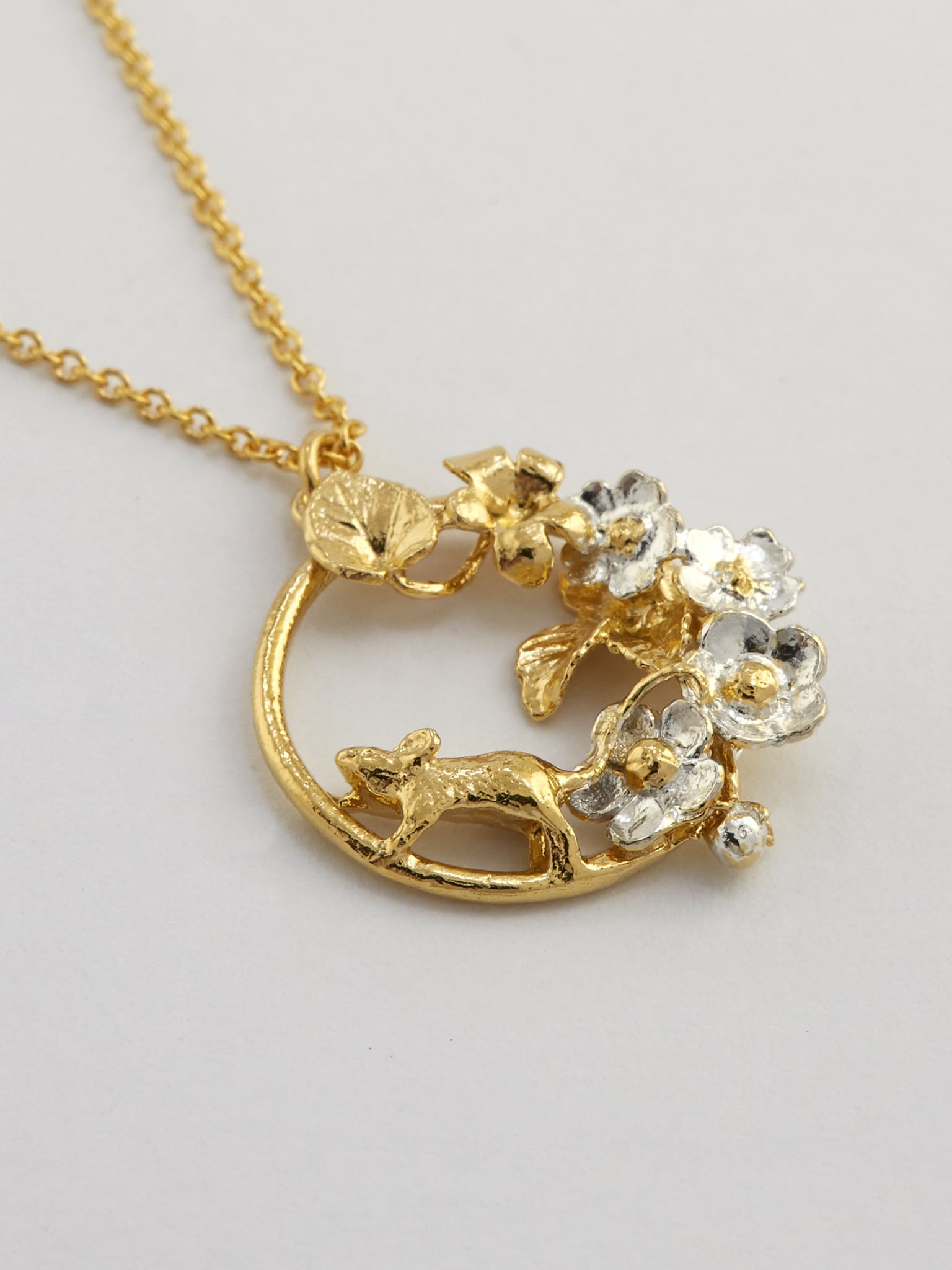 Mouse in the Strawberry Garden Necklace - image 3 | silver & gold plate