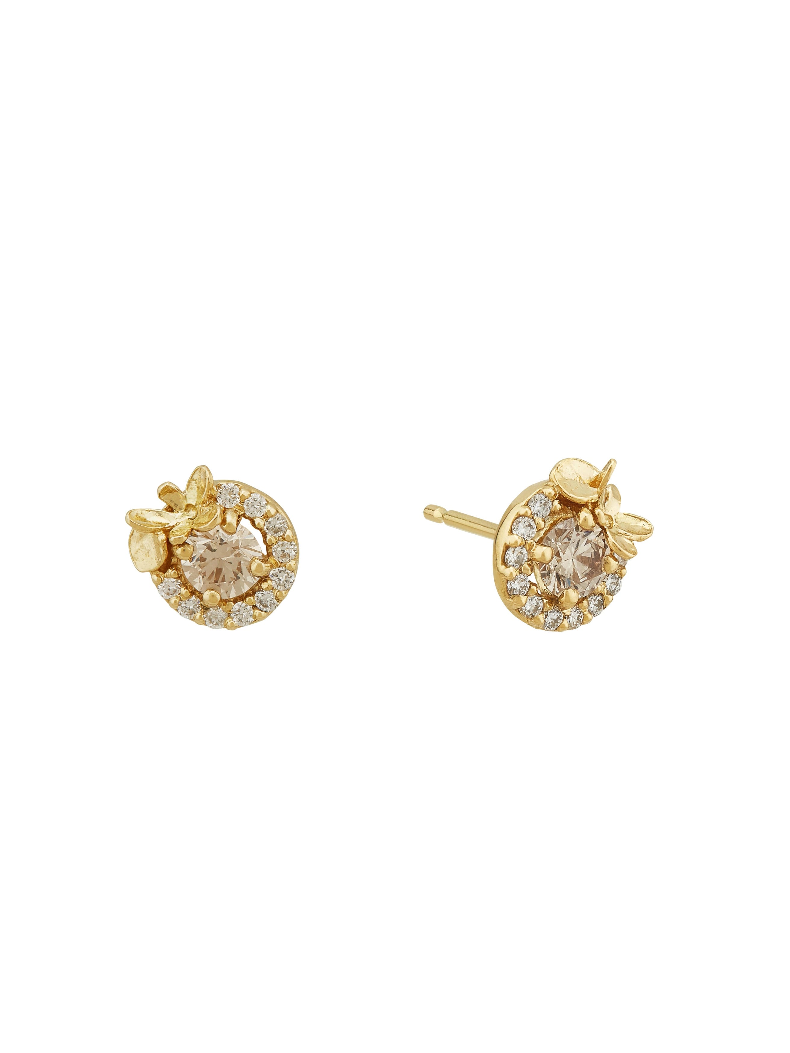 Champagne Diamond Spring Halo Stud Earrings - image 1 | 18ct yellow gold