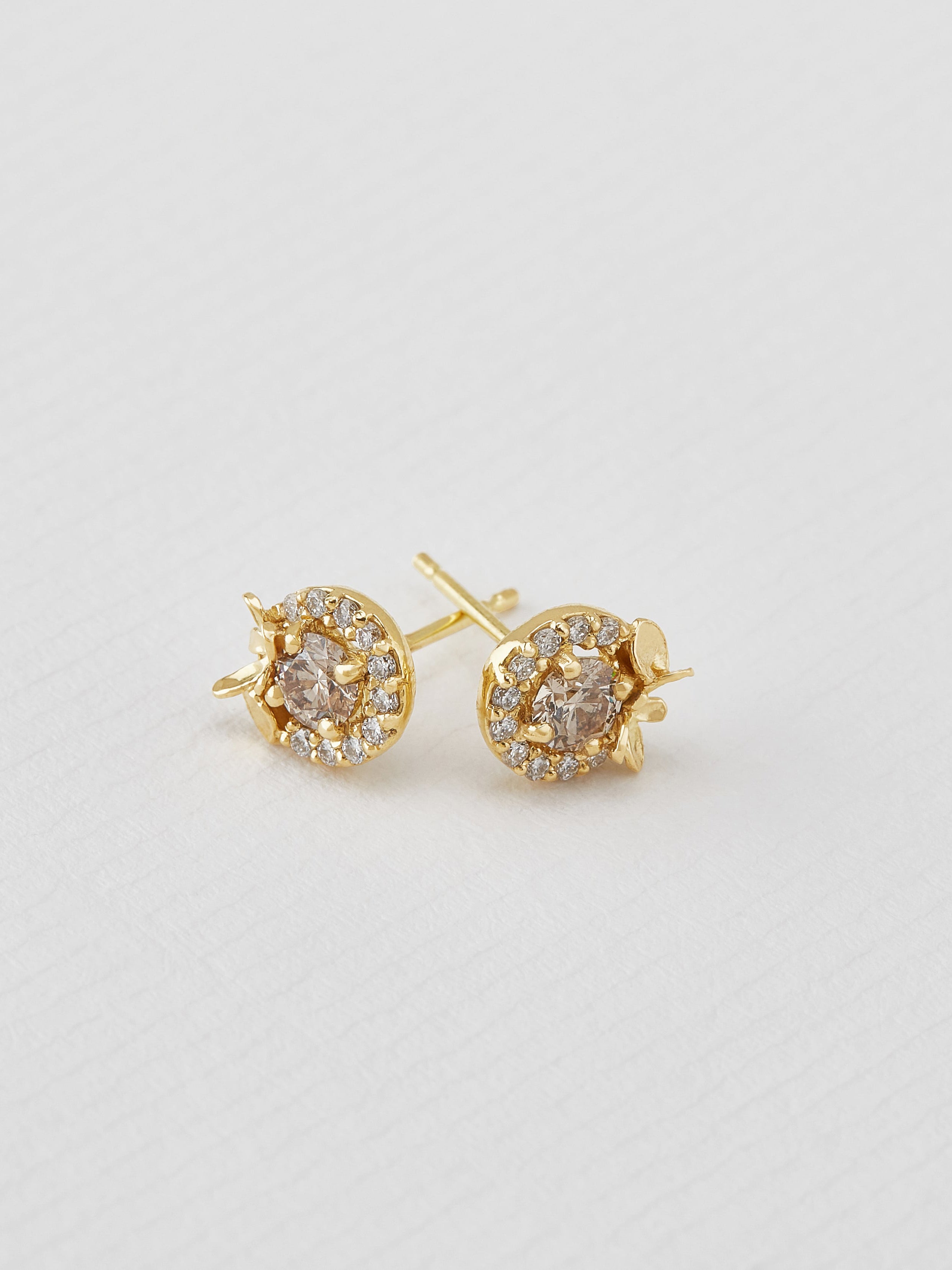 Champagne Diamond Spring Halo Stud Earrings - image 2 | 18ct yellow gold