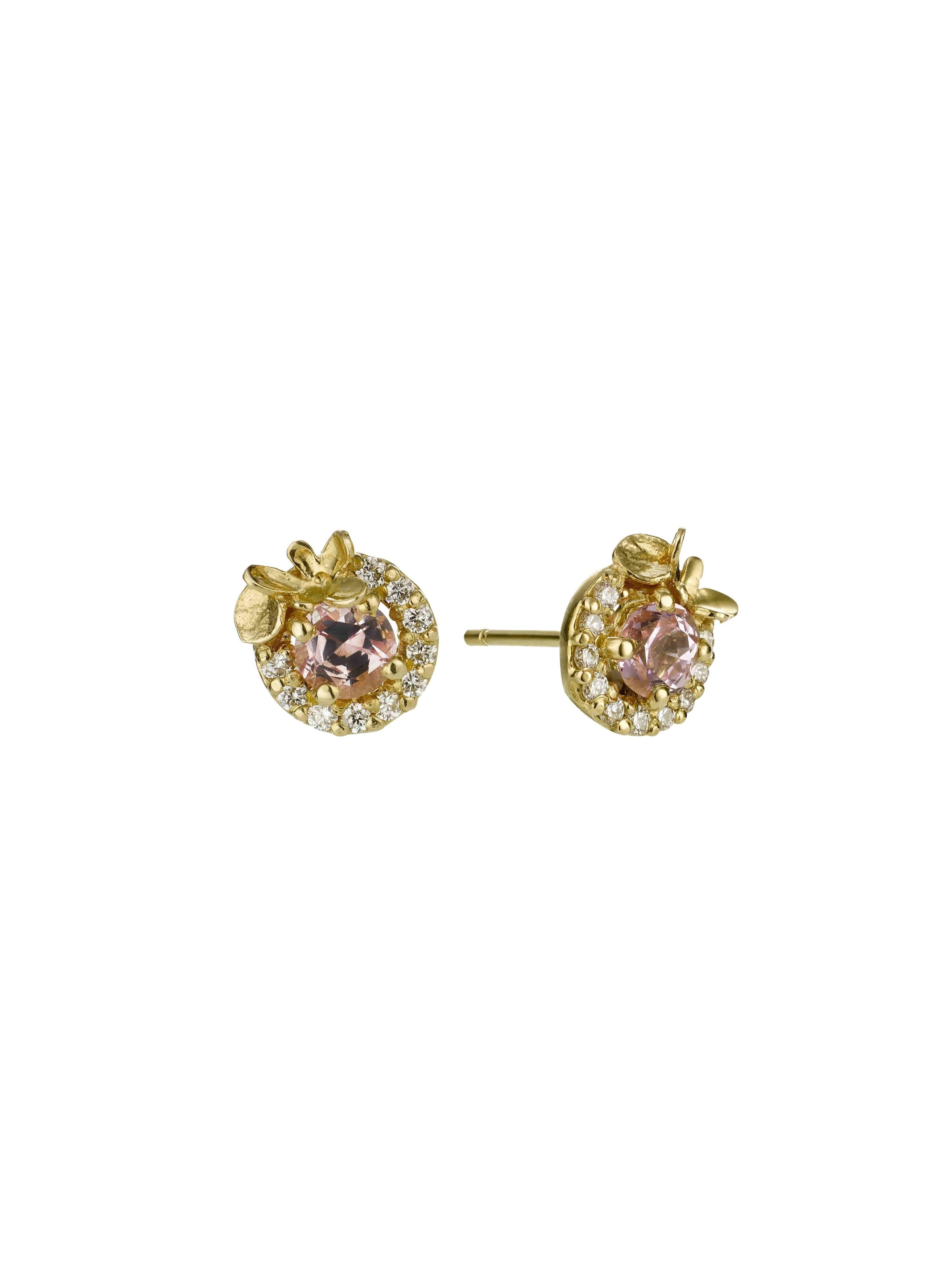 Spring Halo Earrings with Sugar Pink Sapphires - image 1 | 18ct yellow gold