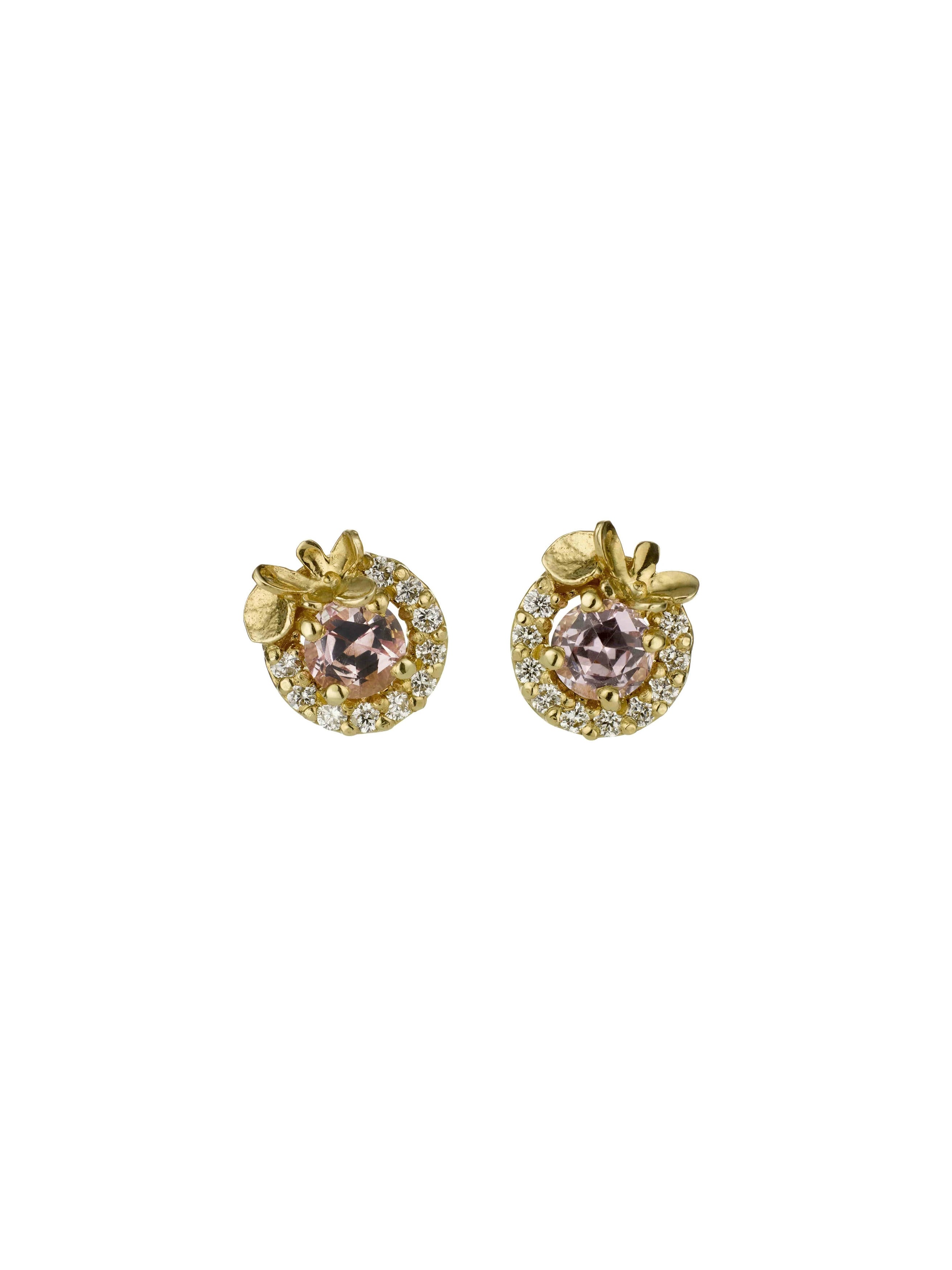 Spring Halo Earrings with Sugar Pink Sapphires - image 3 | 18ct yellow gold