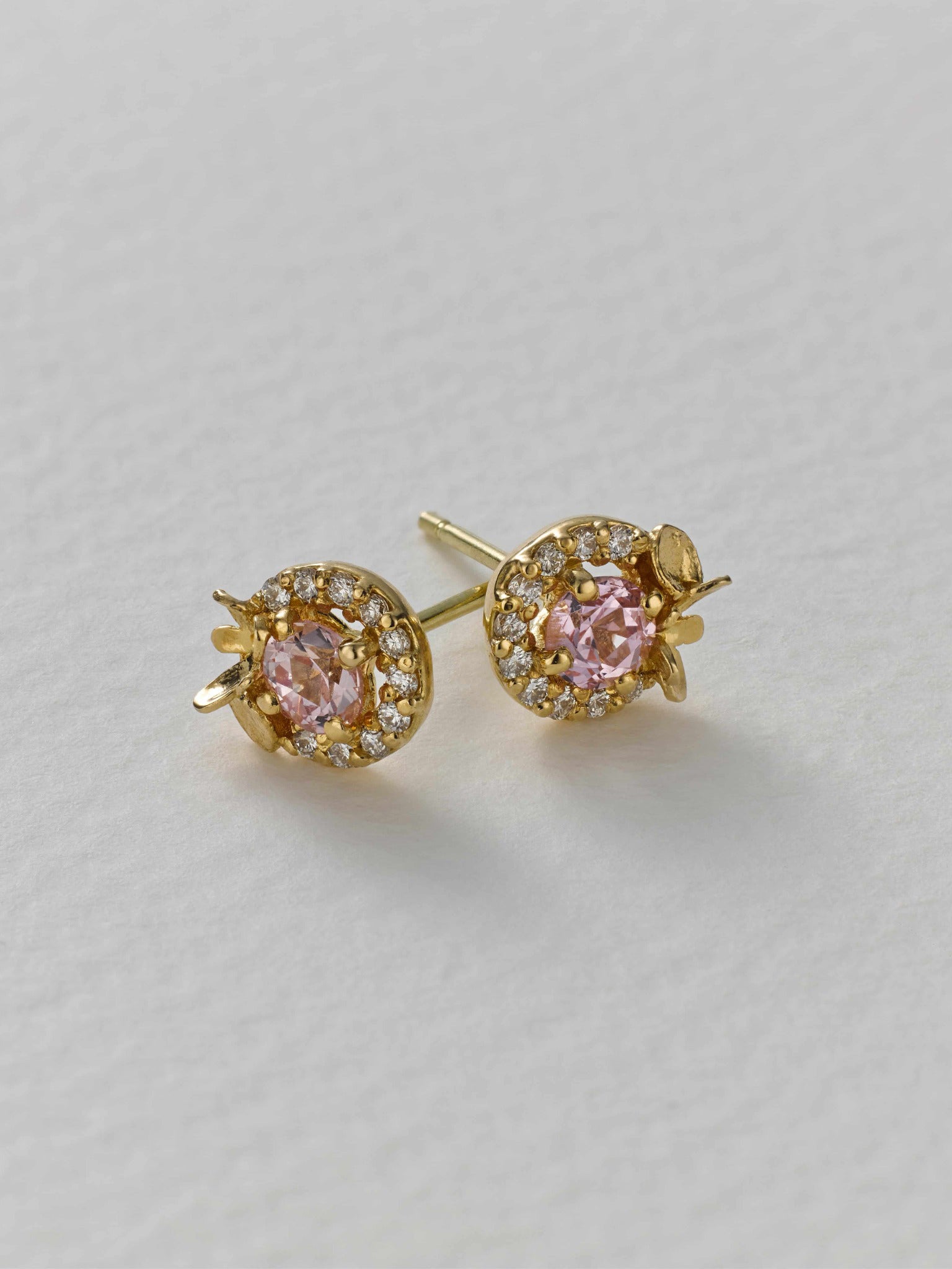 Spring Halo Earrings with Sugar Pink Sapphires - image 2 | 18ct yellow gold