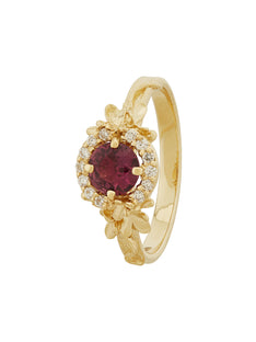Large Spring Halo Ring with Burgundy Sapphire