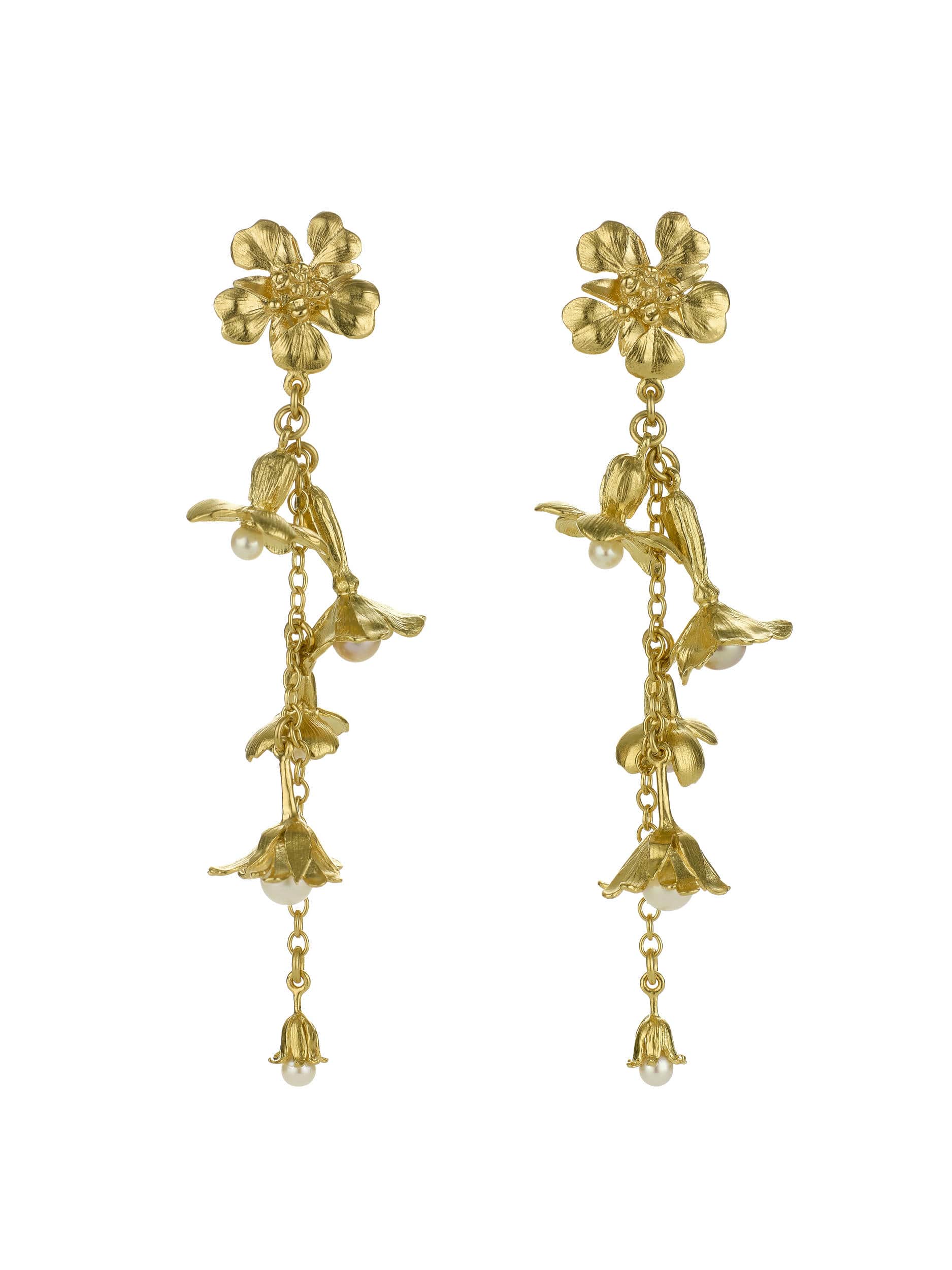 Tumbling Wildflower Pearl Drop Earrings - image 1 | gold plate