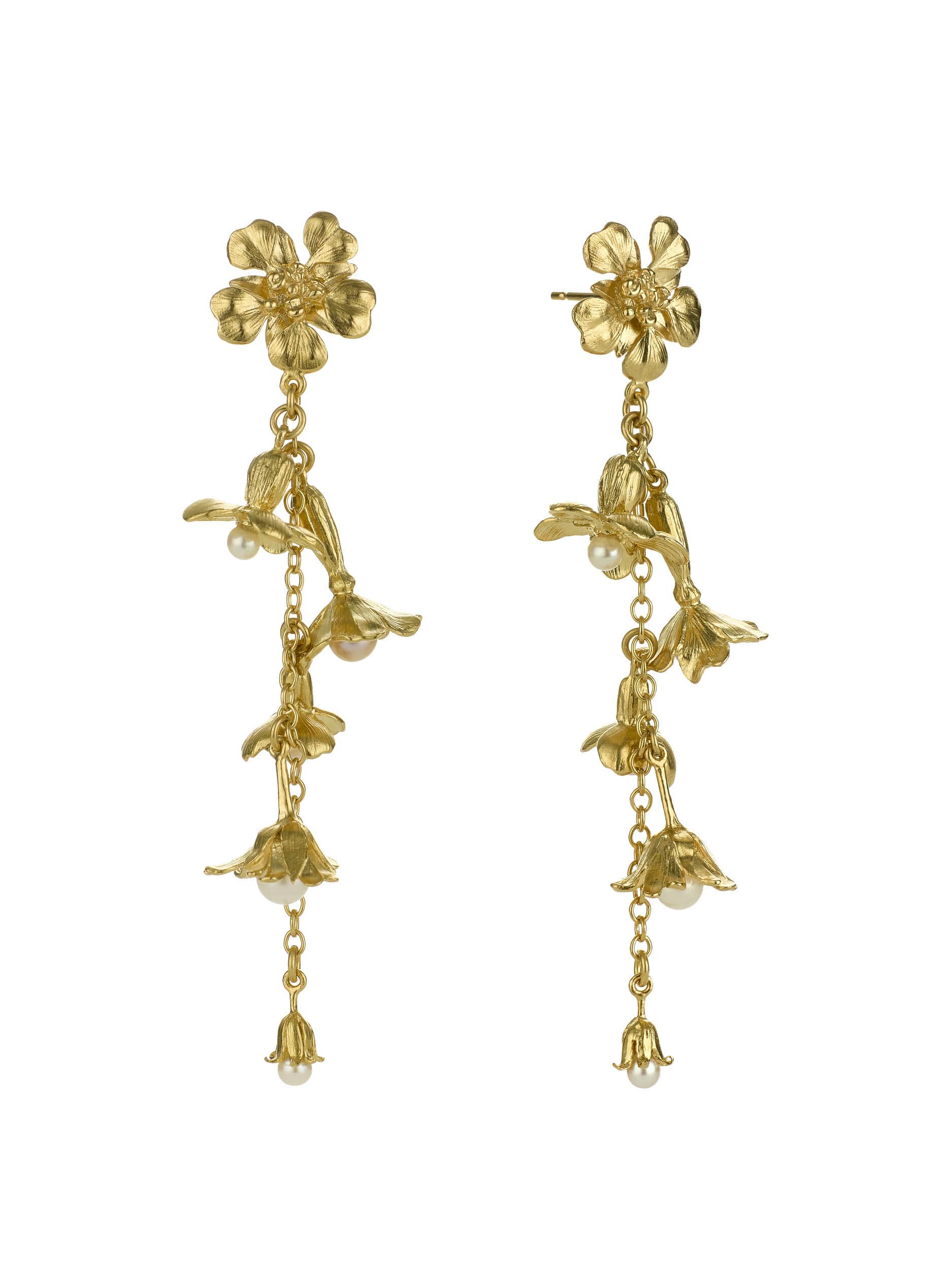 Tumbling Wildflower Pearl Drop Earrings - image 5 | gold plate