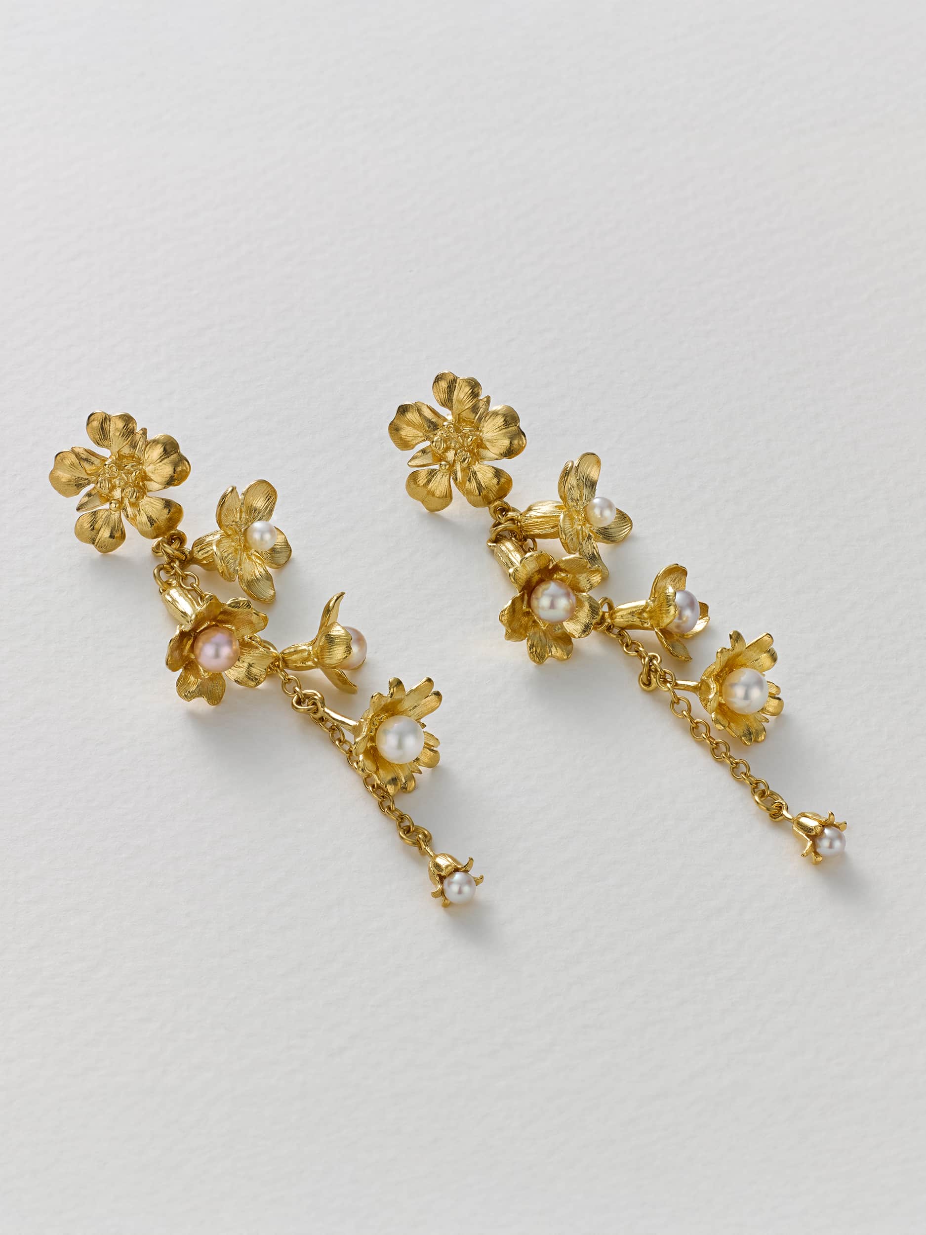 Tumbling Wildflower Pearl Drop Earrings - image 4 | gold plate