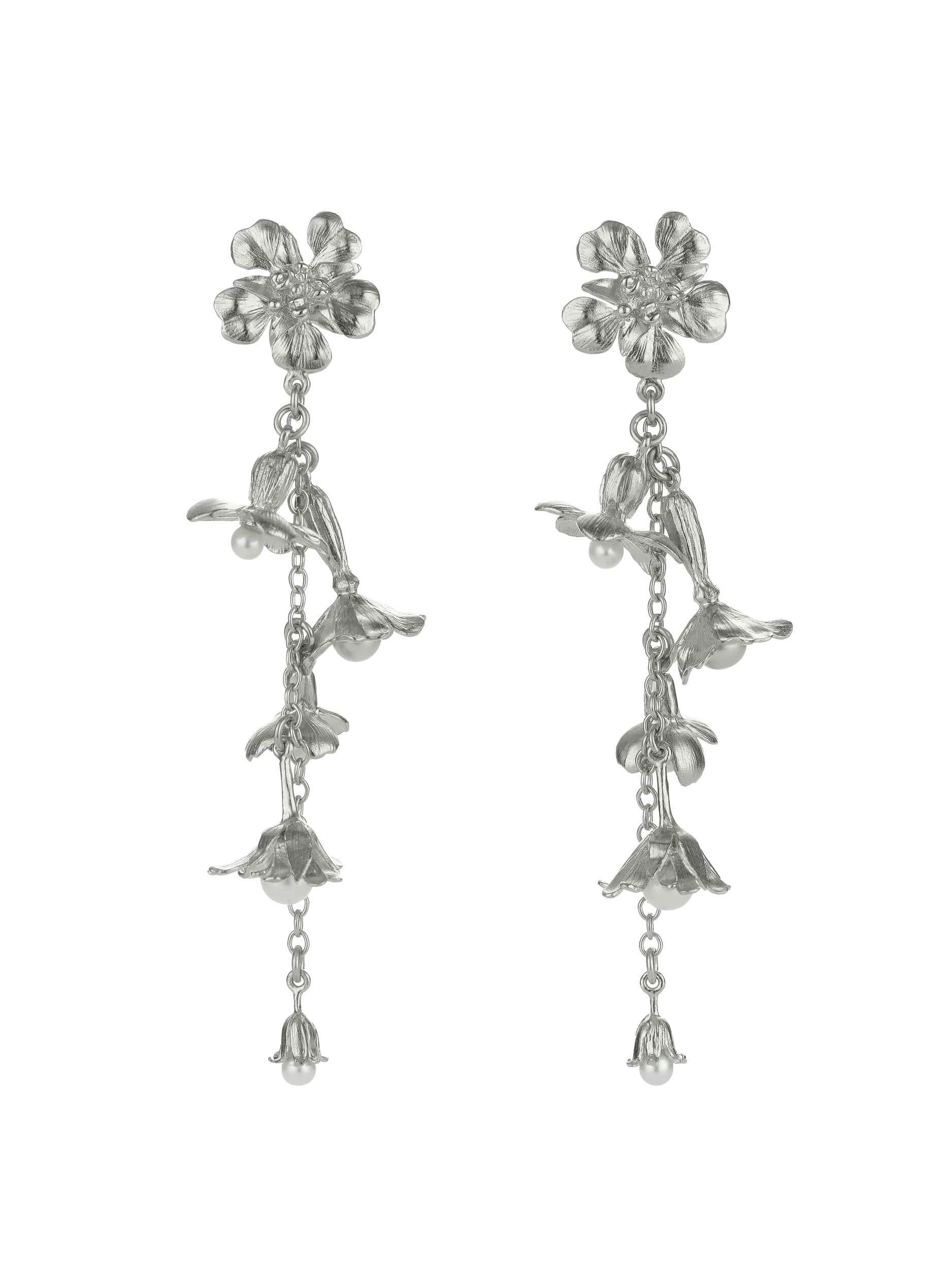 Tumbling Wildflower Pearl Drop Earrings - image 6 | silver