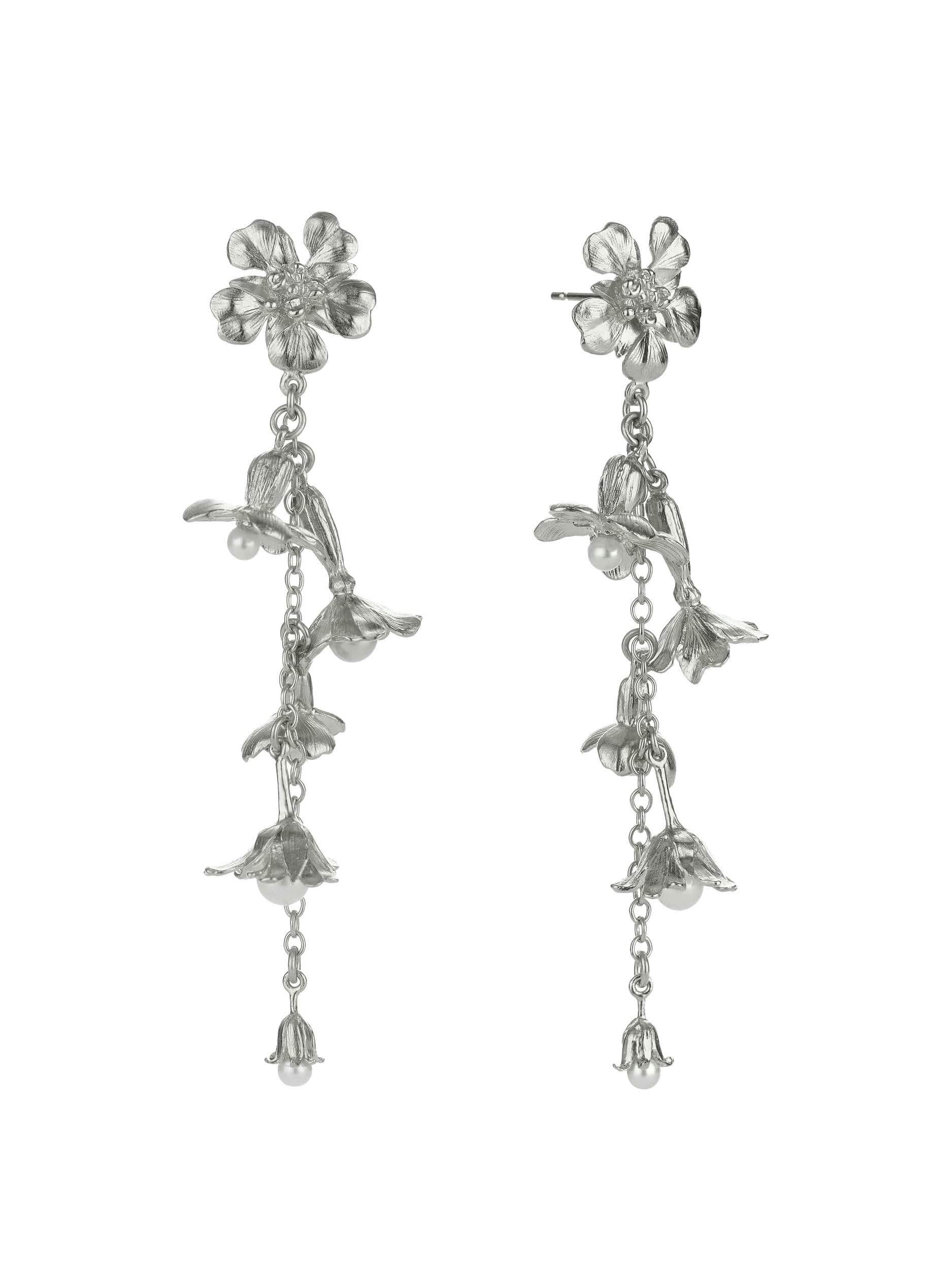 Tumbling Wildflower Pearl Drop Earrings - image 11 | silver