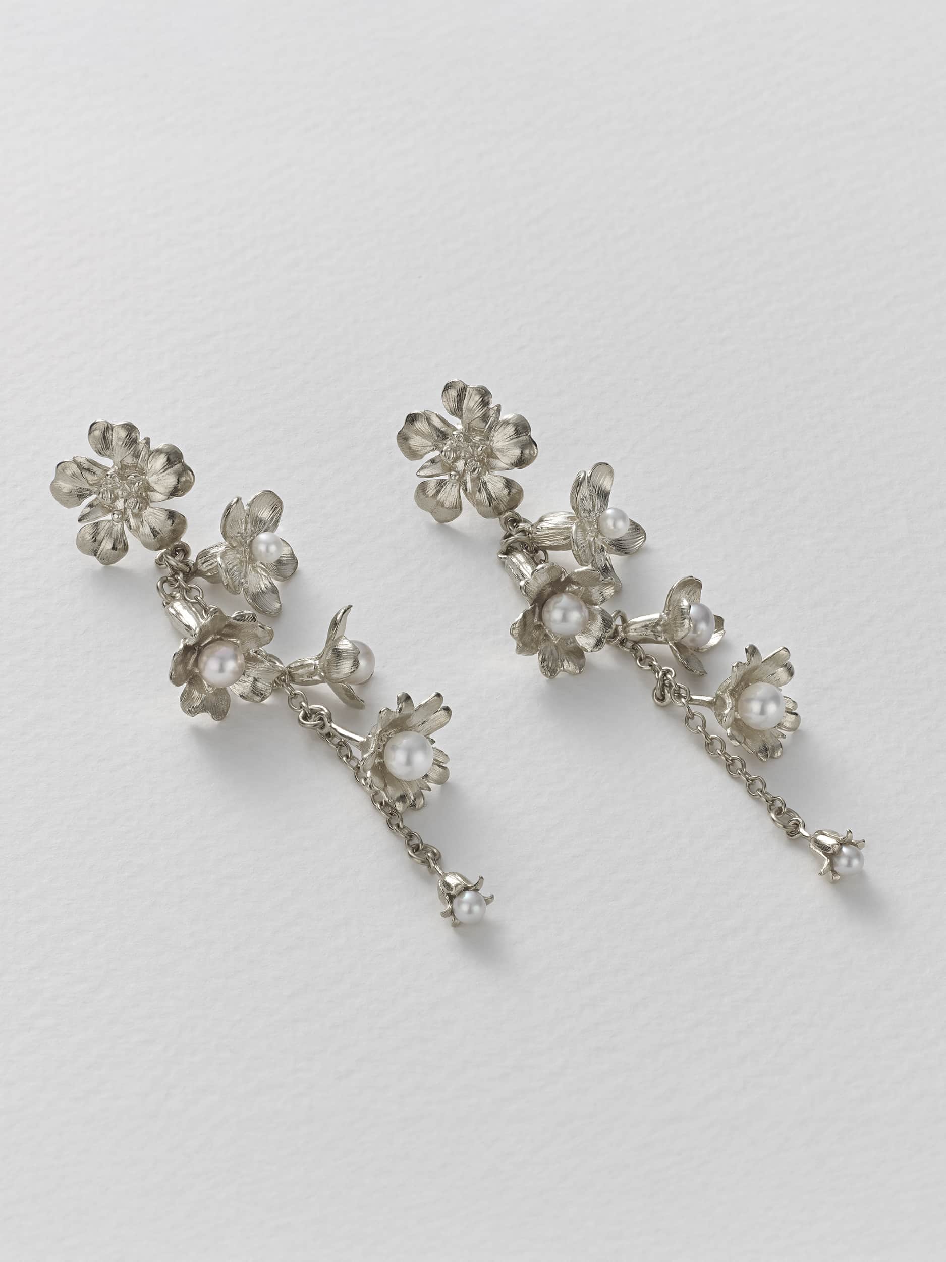 Tumbling Wildflower Pearl Drop Earrings - image 10 | silver