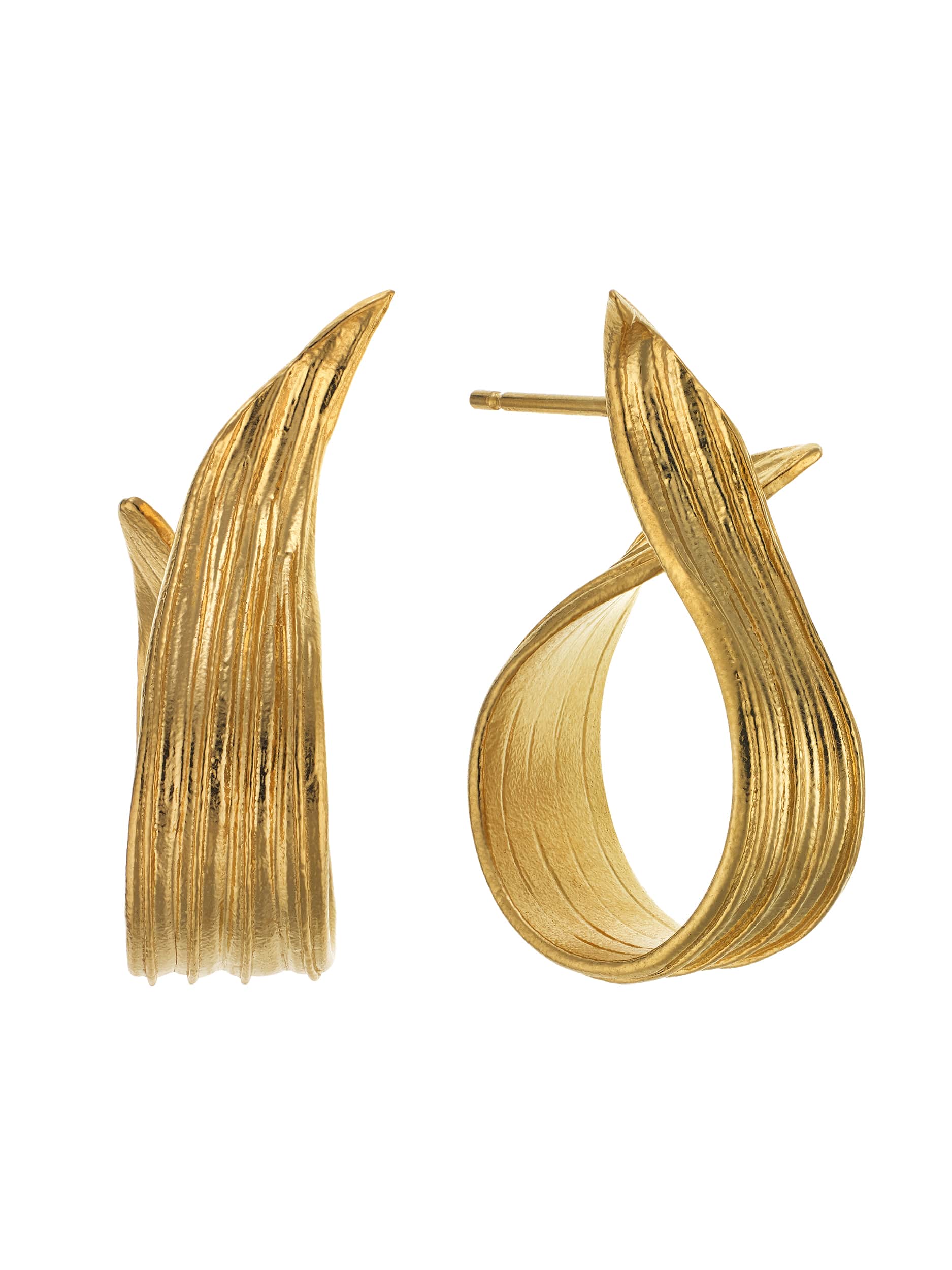 Wrapped Ribwort Plantain Leaf Twist Earrings - image 1 | gold plate