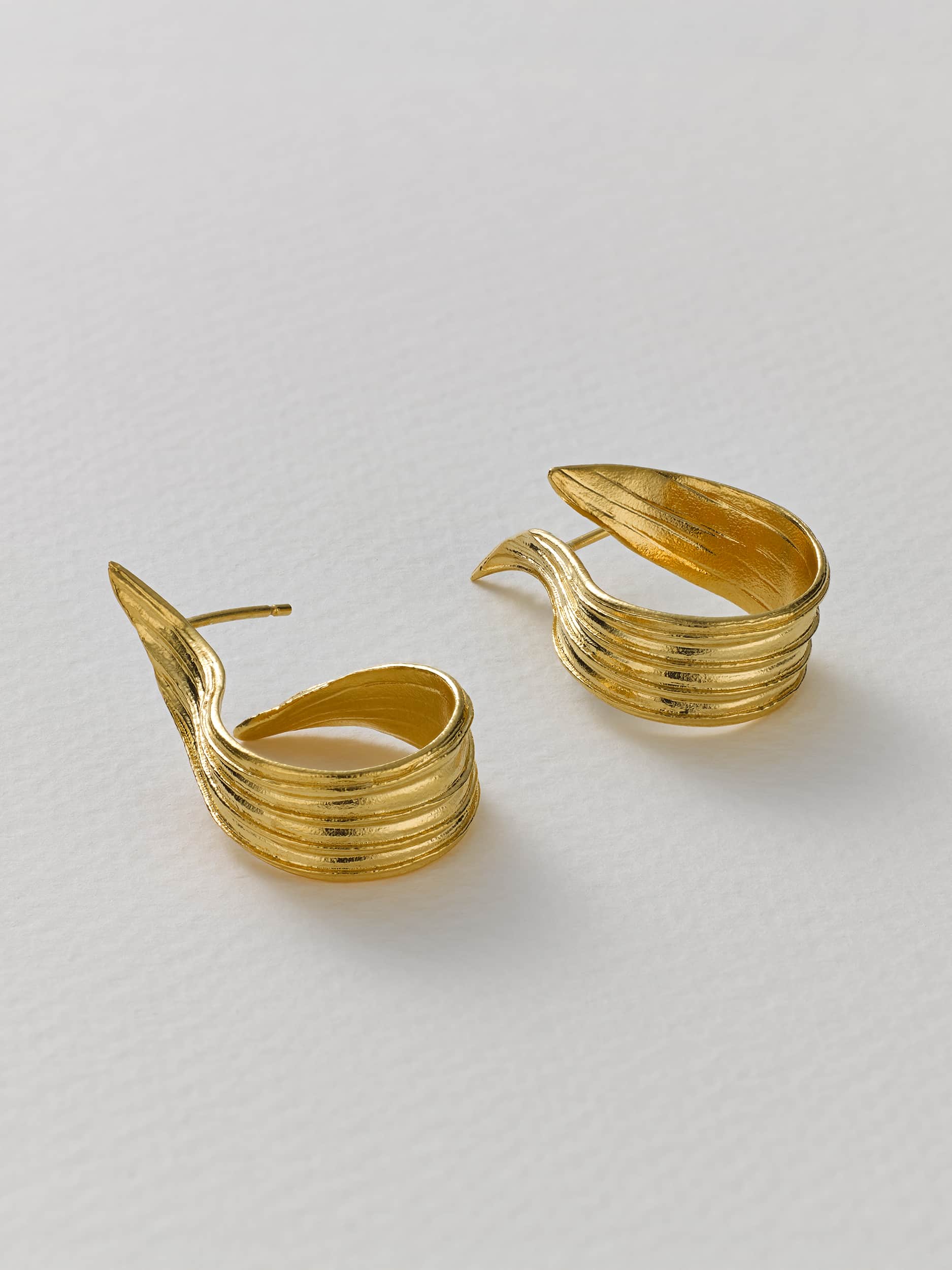 Wrapped Ribwort Plantain Leaf Twist Earrings - image 4 | gold plate