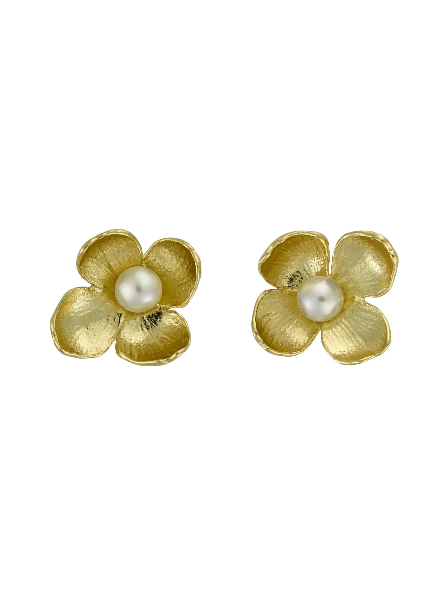 Cuckoo Flower Stud Earrings with White Pearl - image 1 | gold plate