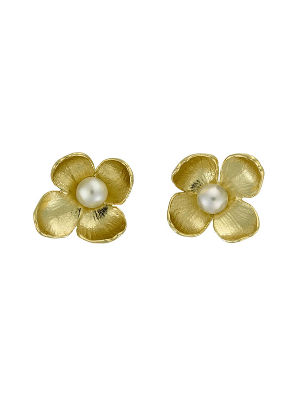 Cuckoo Flower Stud Earrings with White Pearl