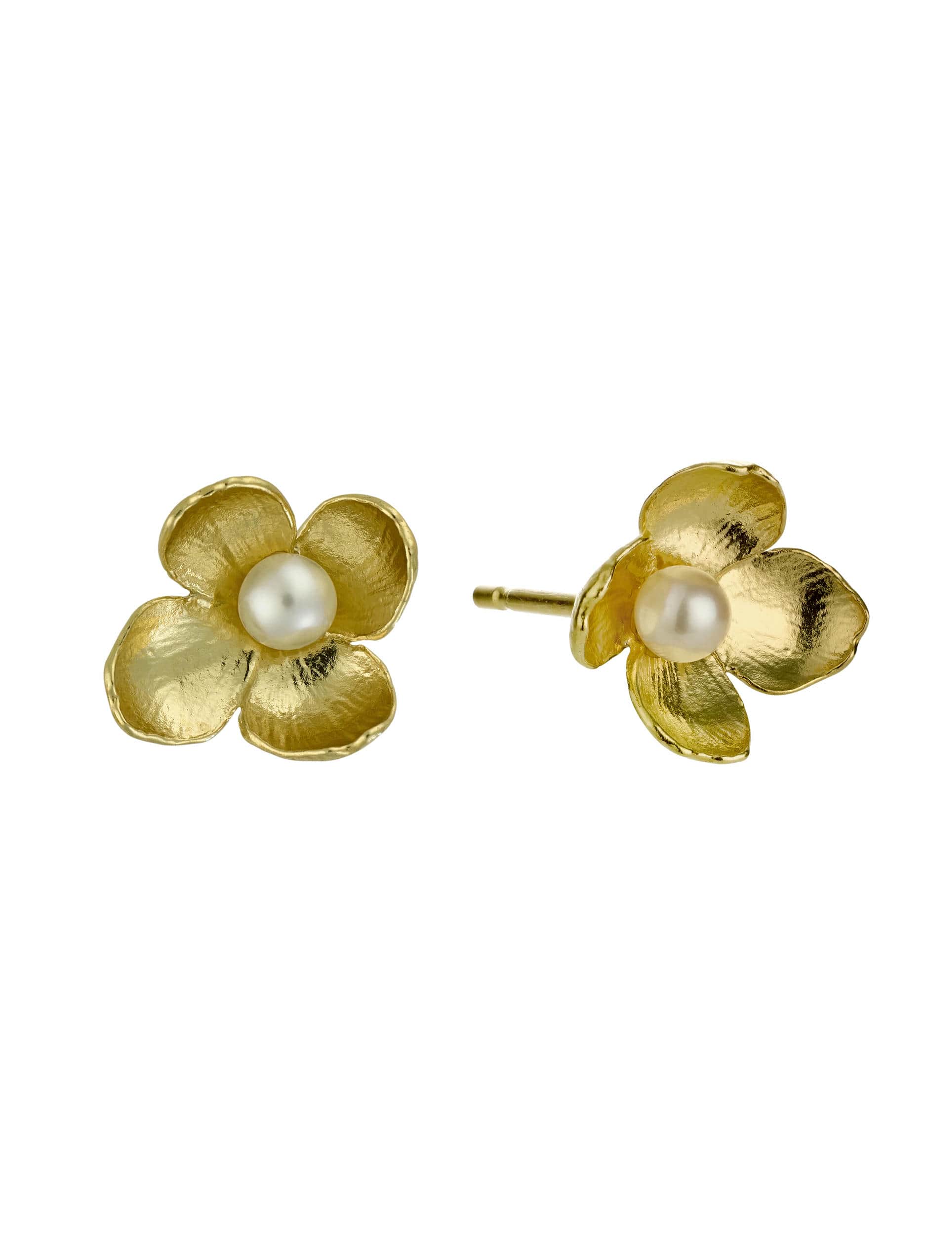 Cuckoo Flower Stud Earrings with White Pearl - image 4 | gold plate