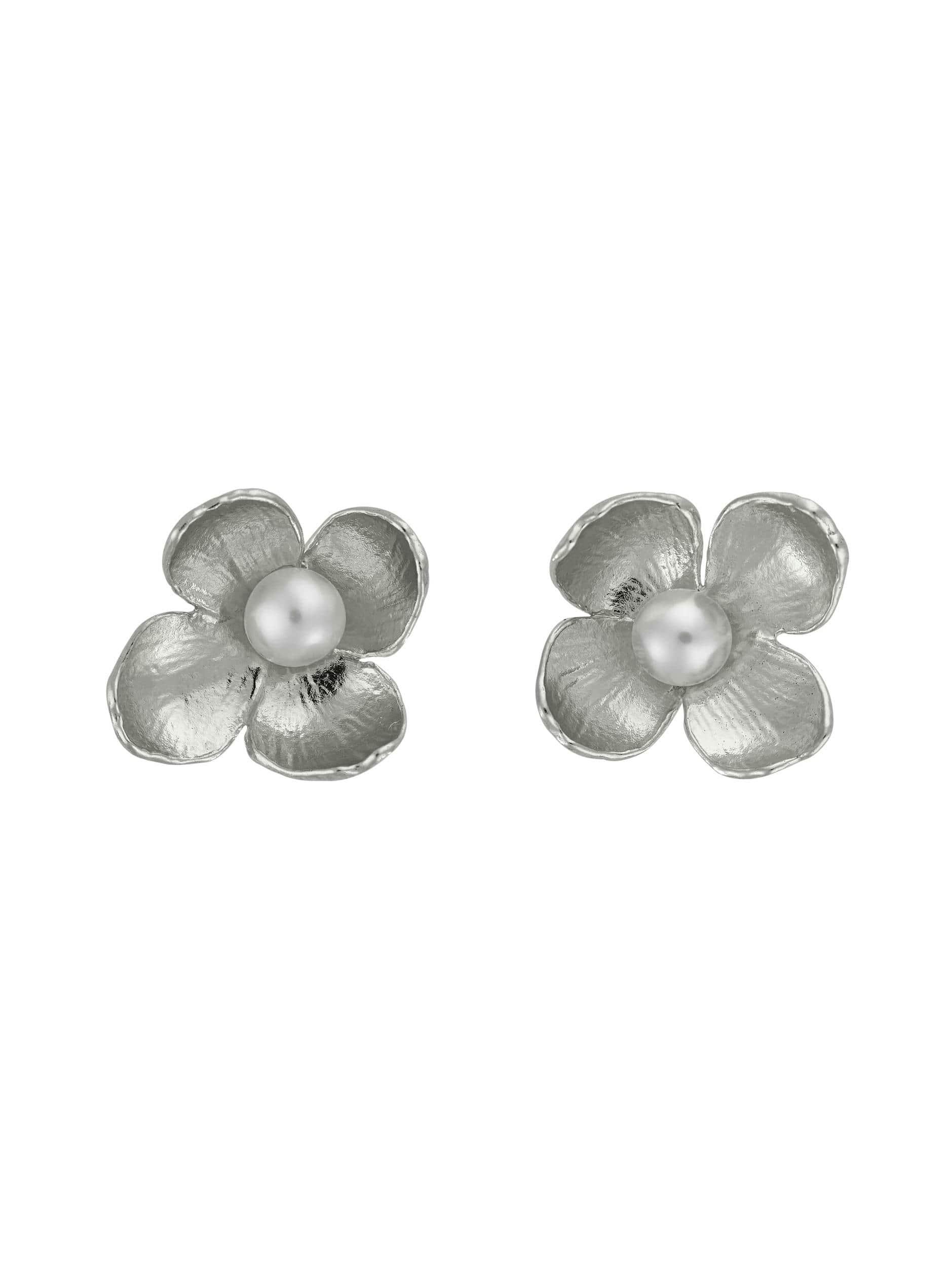 Cuckoo Flower Stud Earrings with White Pearl - image 5 | silver