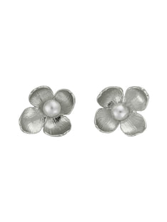 Cuckoo Flower Stud Earrings with White Pearl