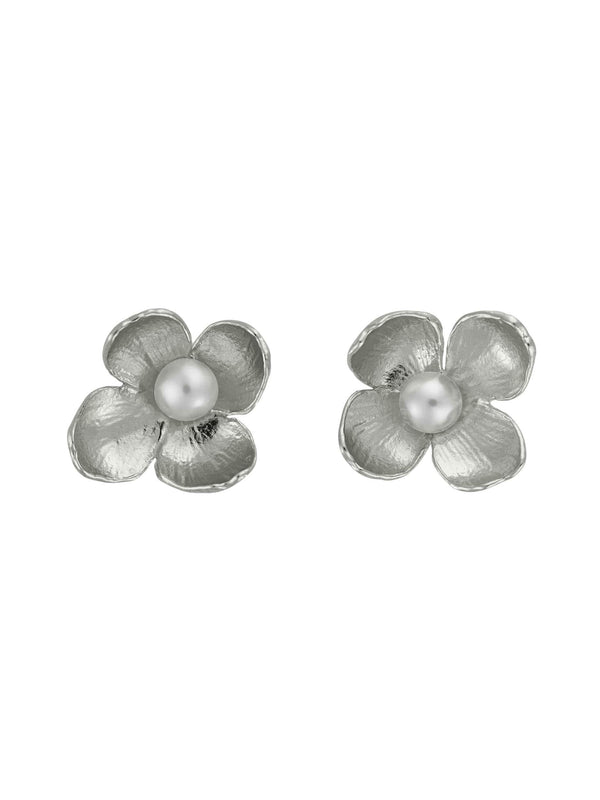 Cuckoo Flower Stud Earrings with White Pearl