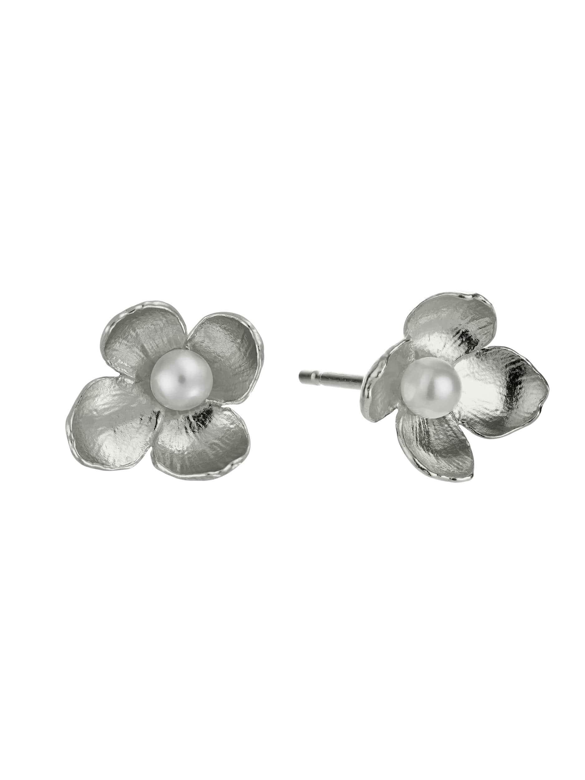 Cuckoo Flower Stud Earrings with White Pearl - image 8 | silver