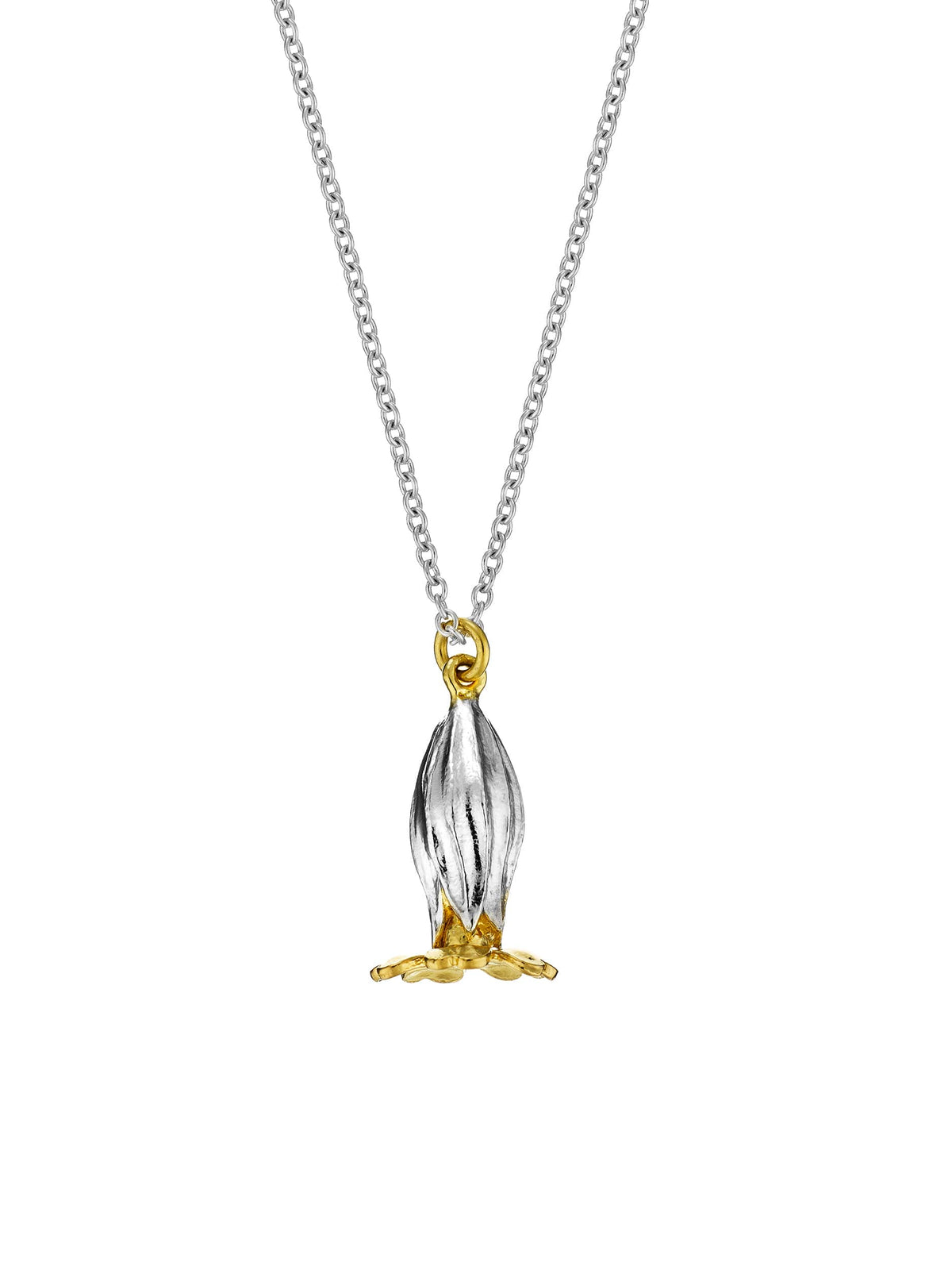 Alex Monroe Cowslip necklace in silver with gold-plated flower detail