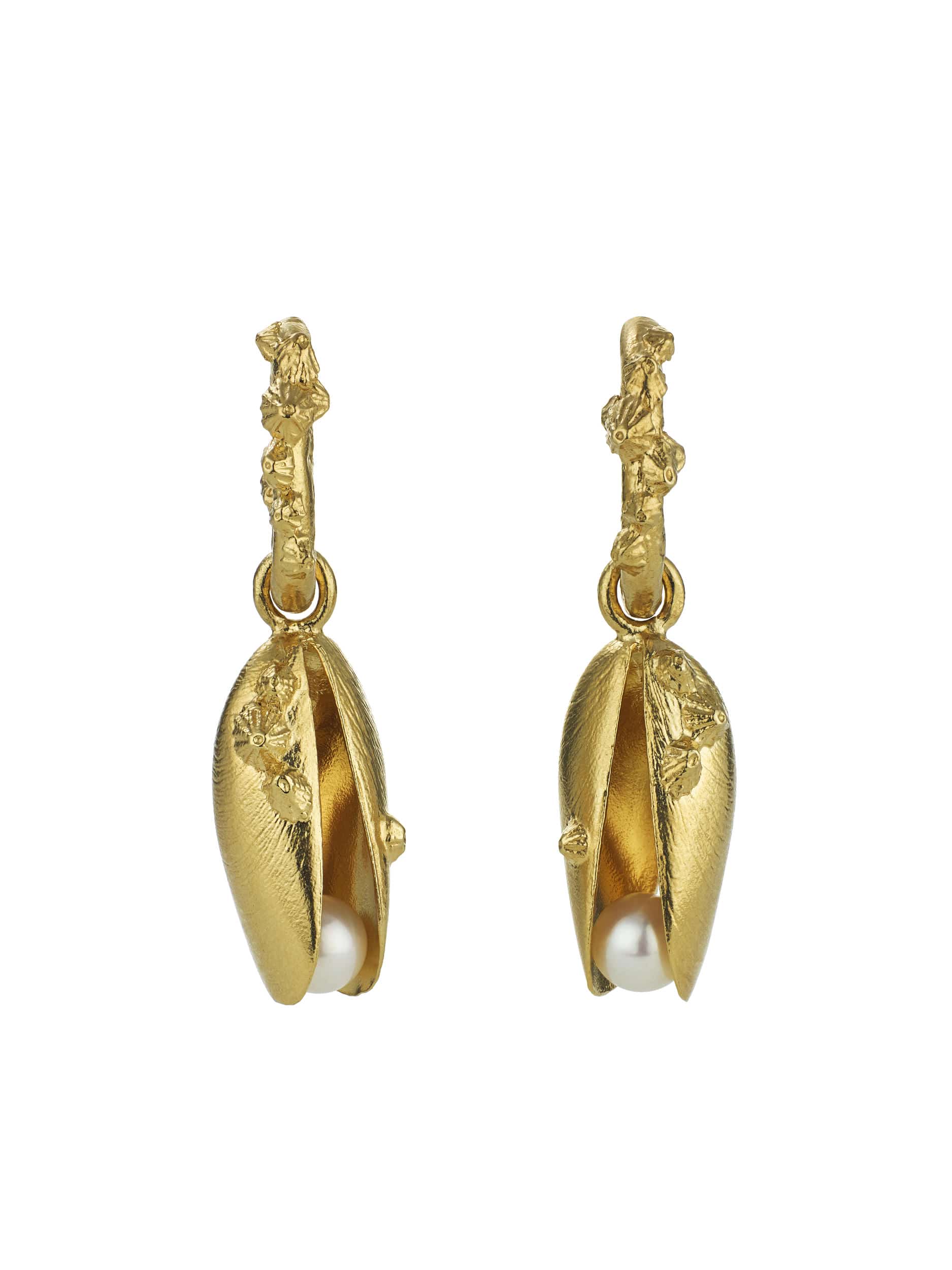 Statement Mussel & Pearl Drop Earrings - image 6 | gold plate
