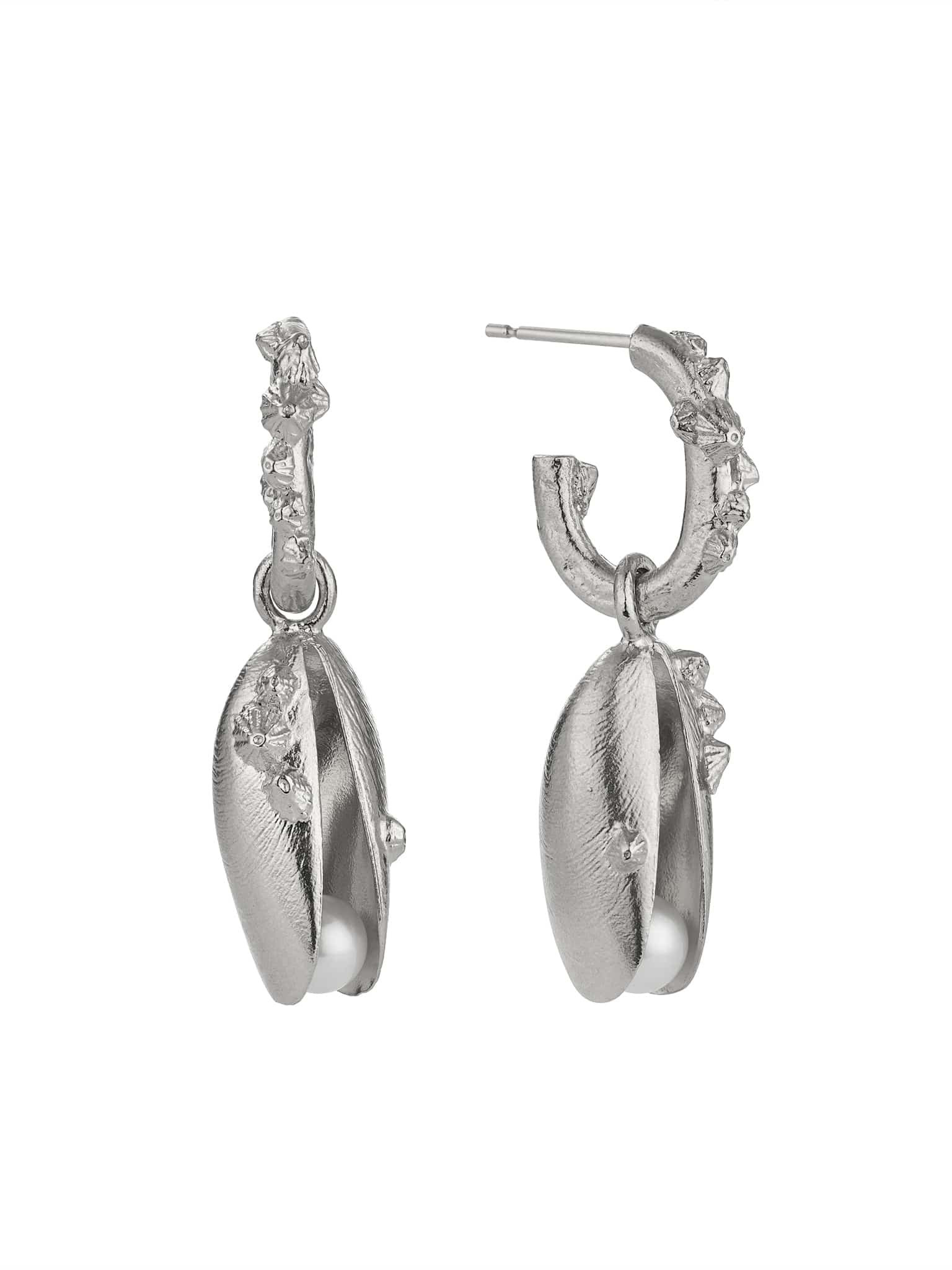 Statement Mussel & Pearl Drop Earrings - image 7 | silver