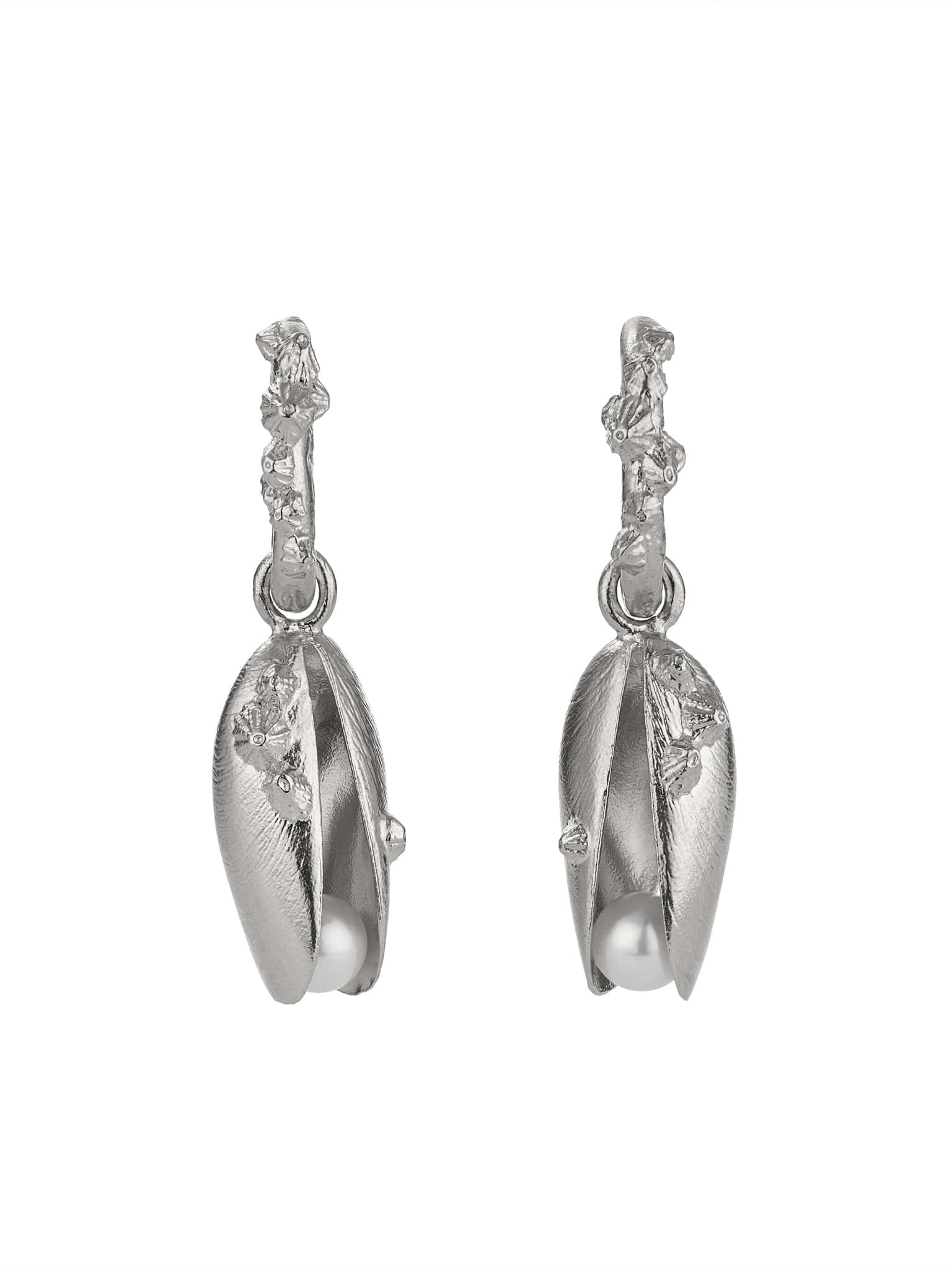 Statement Mussel & Pearl Drop Earrings - image 10 | silver