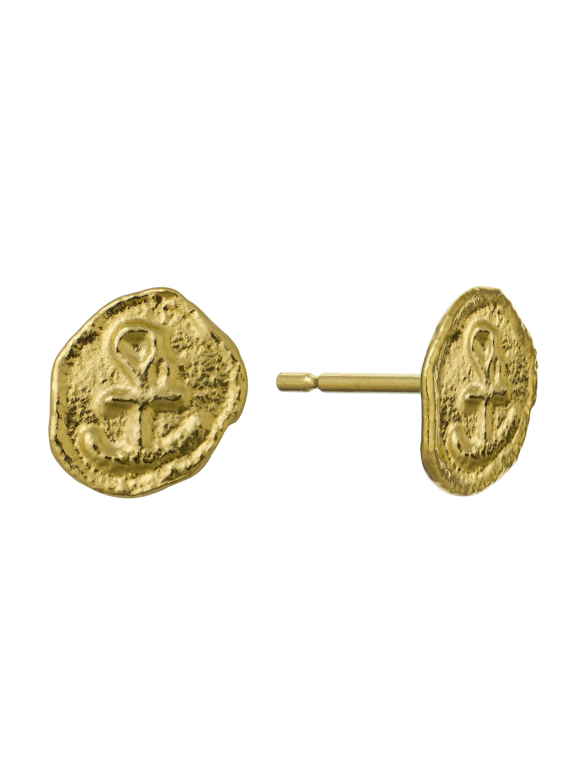 Mudlarked Anchor Token Stud Earrings - image 1 | gold plate