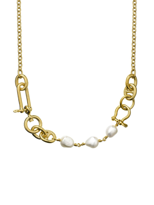 Heavy Boatyard Link Chain & Freshwater Pearl Necklace
