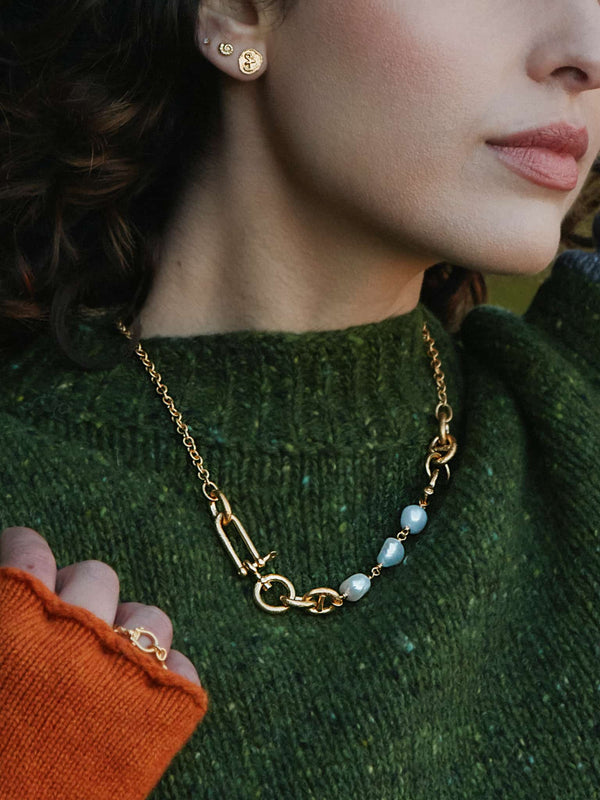Heavy Boatyard Link Chain & Freshwater Pearl Necklace