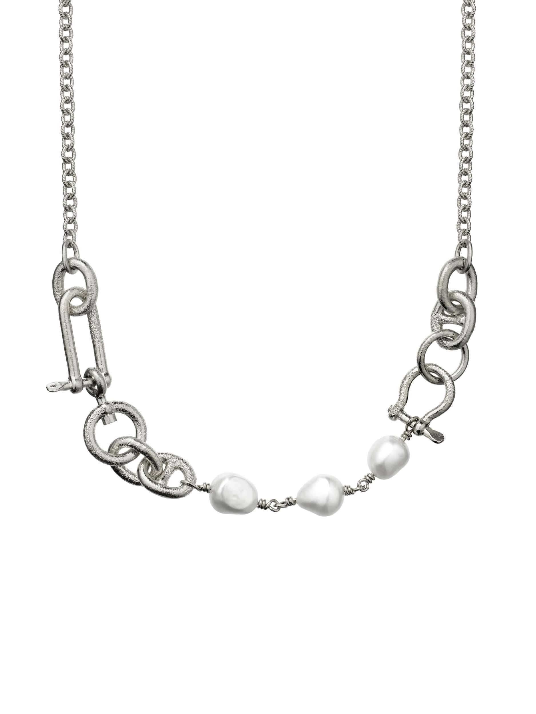 Heavy Boatyard Link Chain & Freshwater Pearl Necklace - image 6 | silver