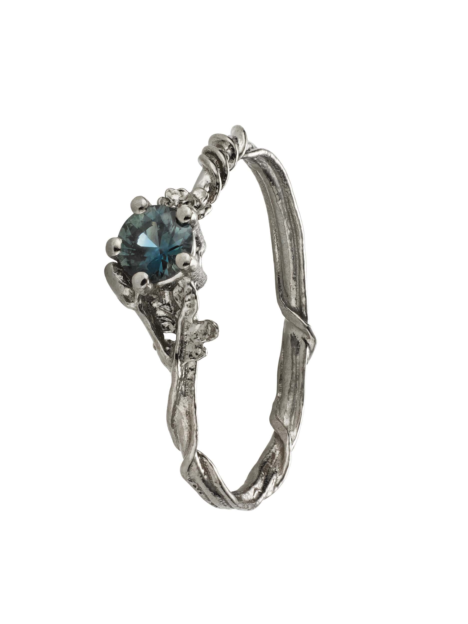 Rosa Alba Ring with 4mm Blue Teal Sapphire - image 1 | 18ct white gold