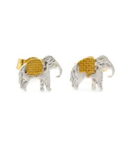 Silver & Gold Plate Marching Elephant Stud Earrings Product Photo